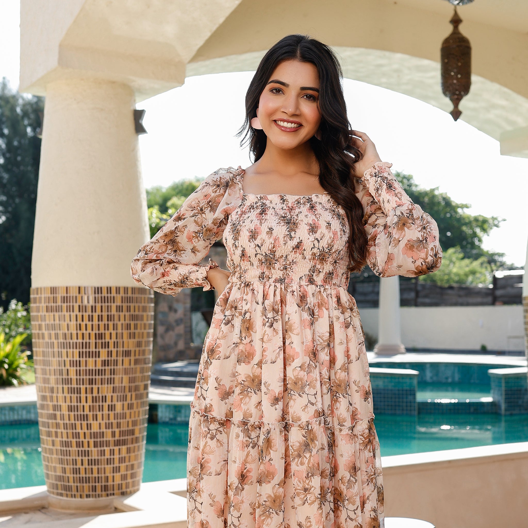 Abigail Beige Floral Maxi Dress