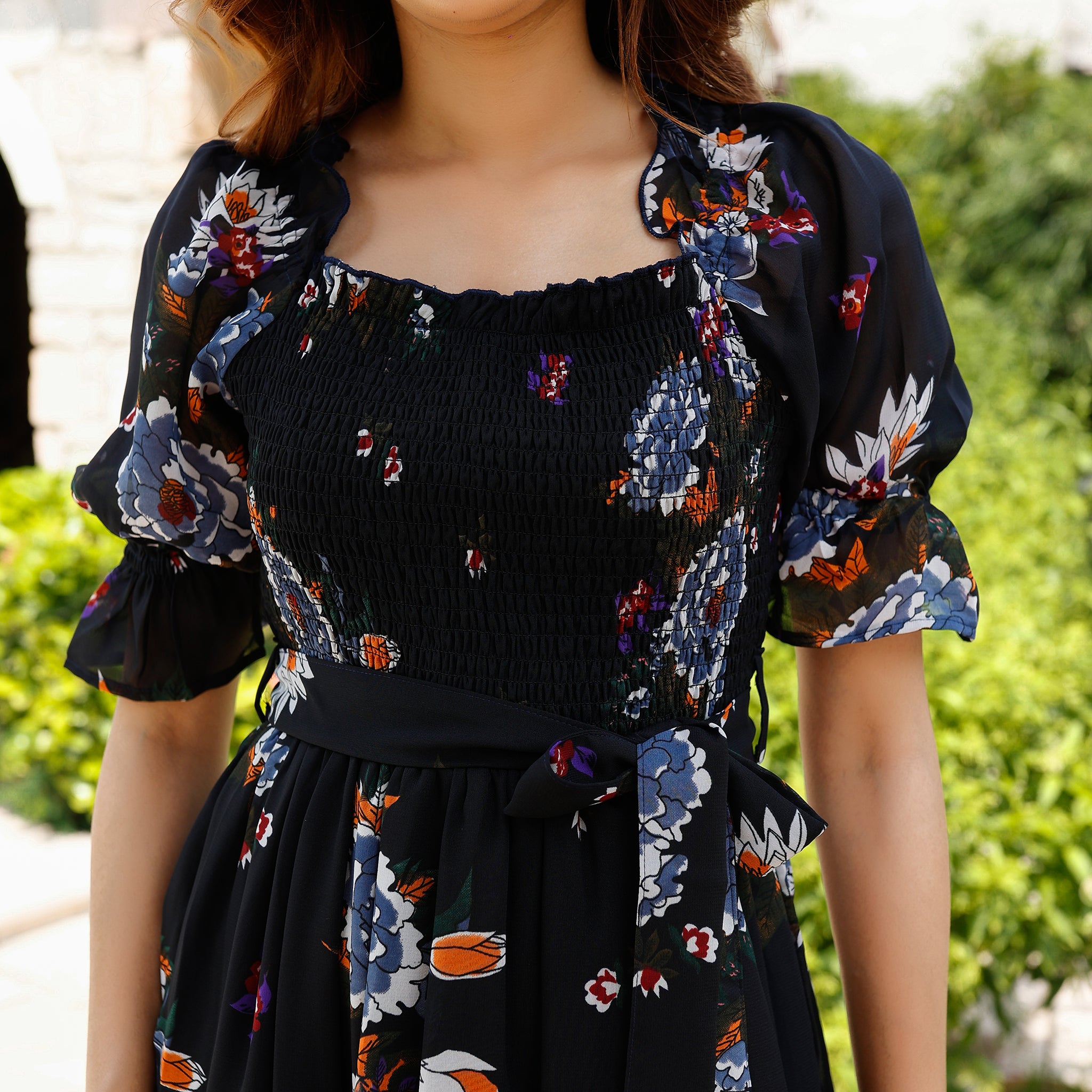 Zaila Navy Smocked Maxi Dress