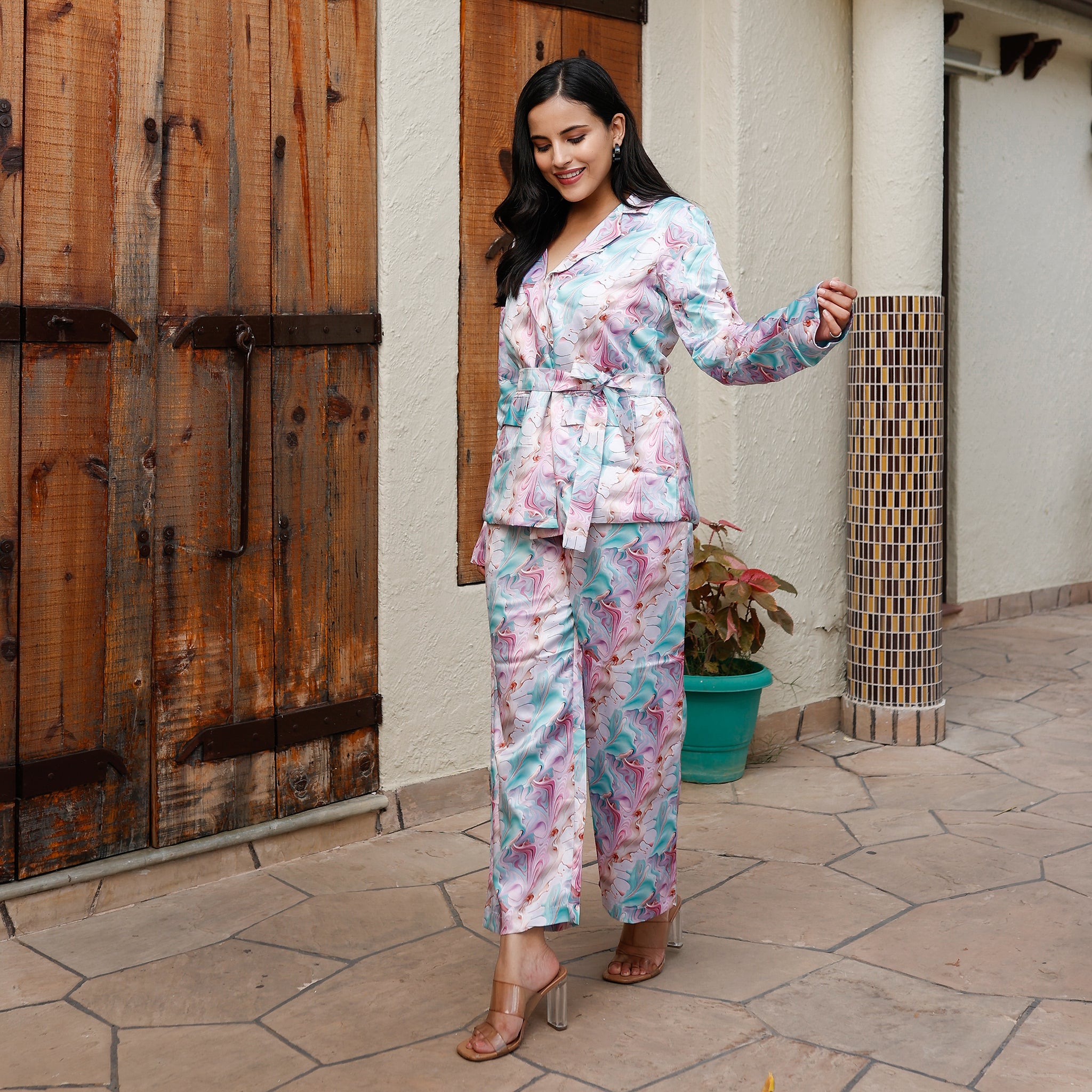 Eleonora Marble Satin Co-Ord Set