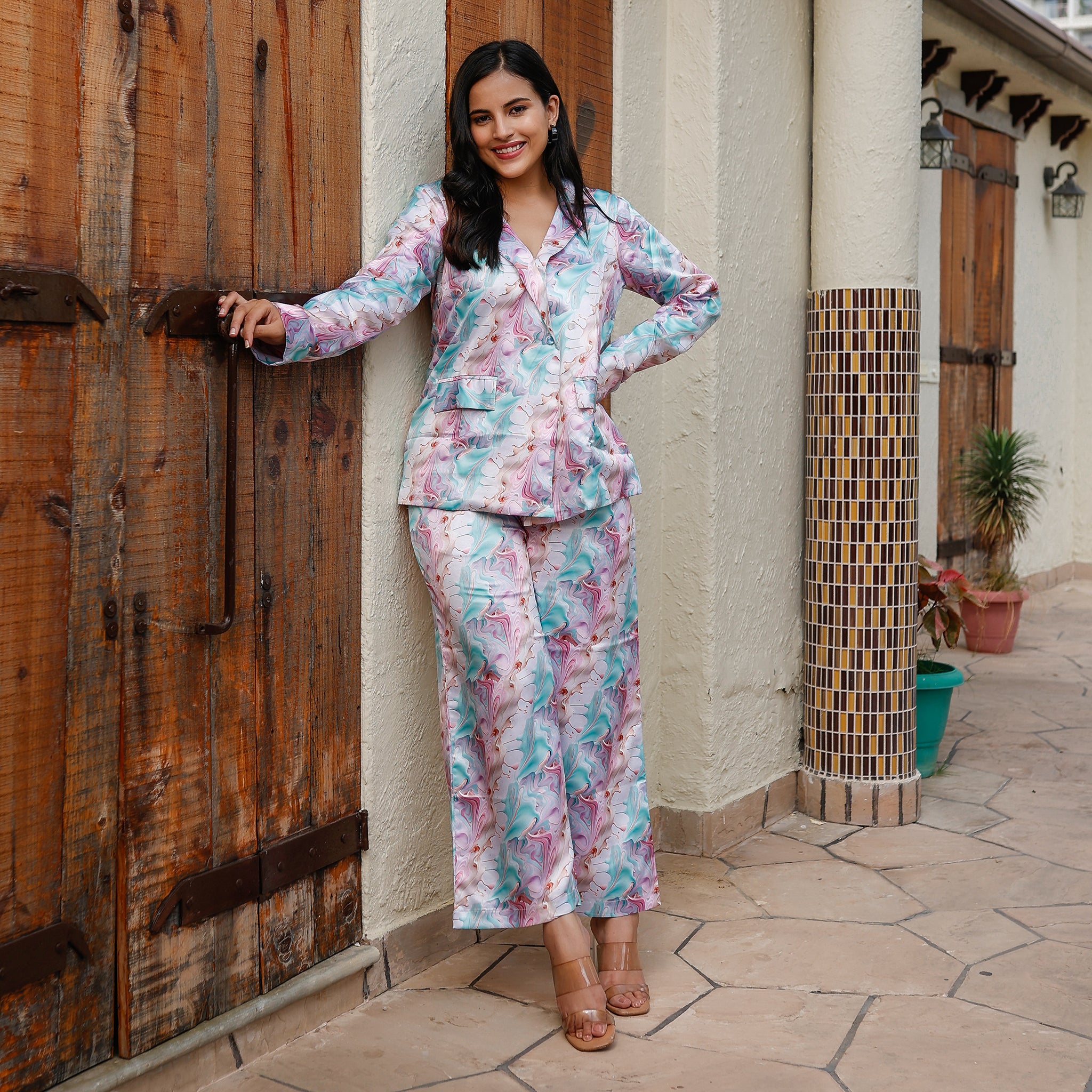 Eleonora Marble Satin Co-Ord Set