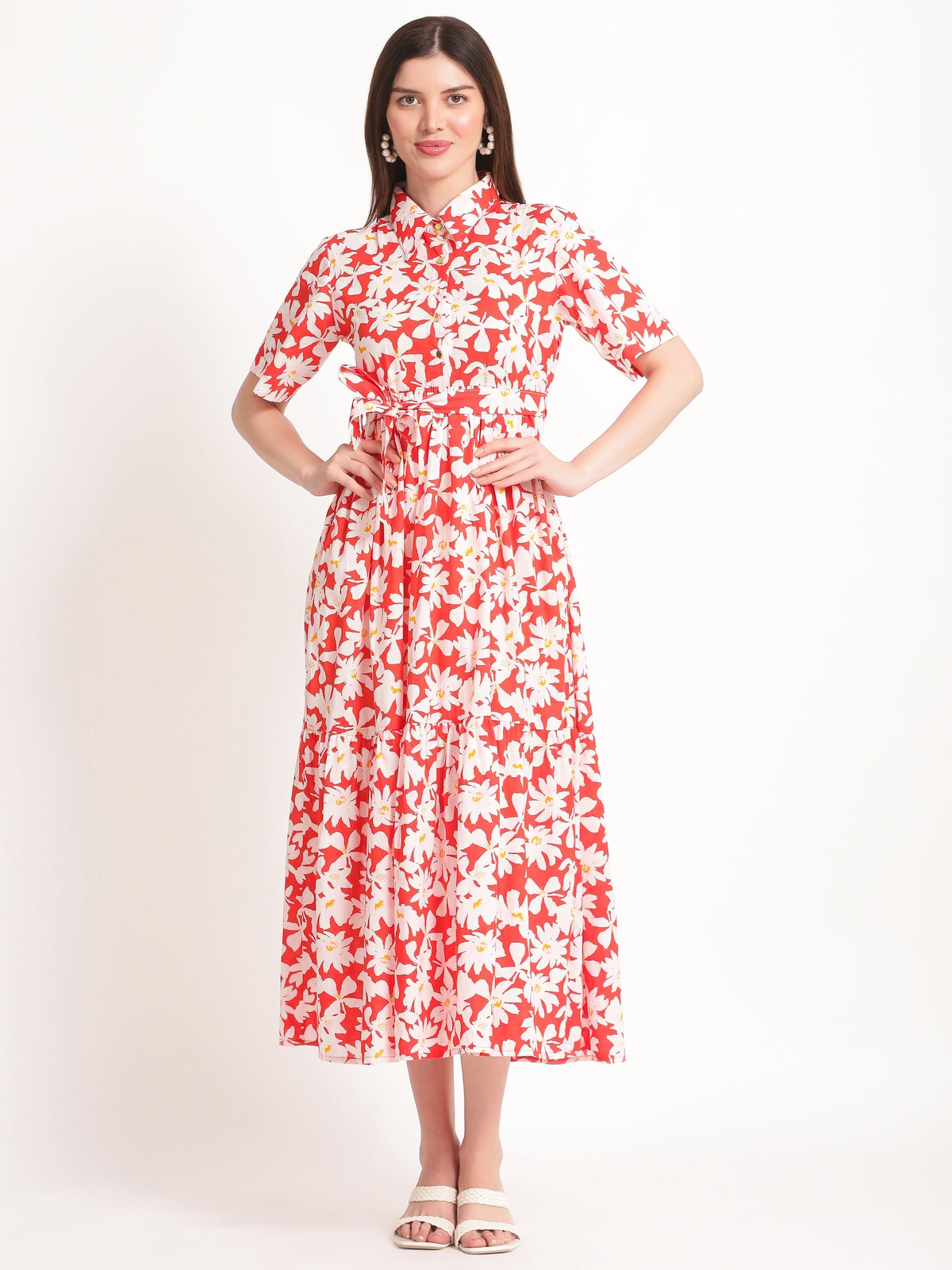 Clover Red Cotton Maxi Dress
