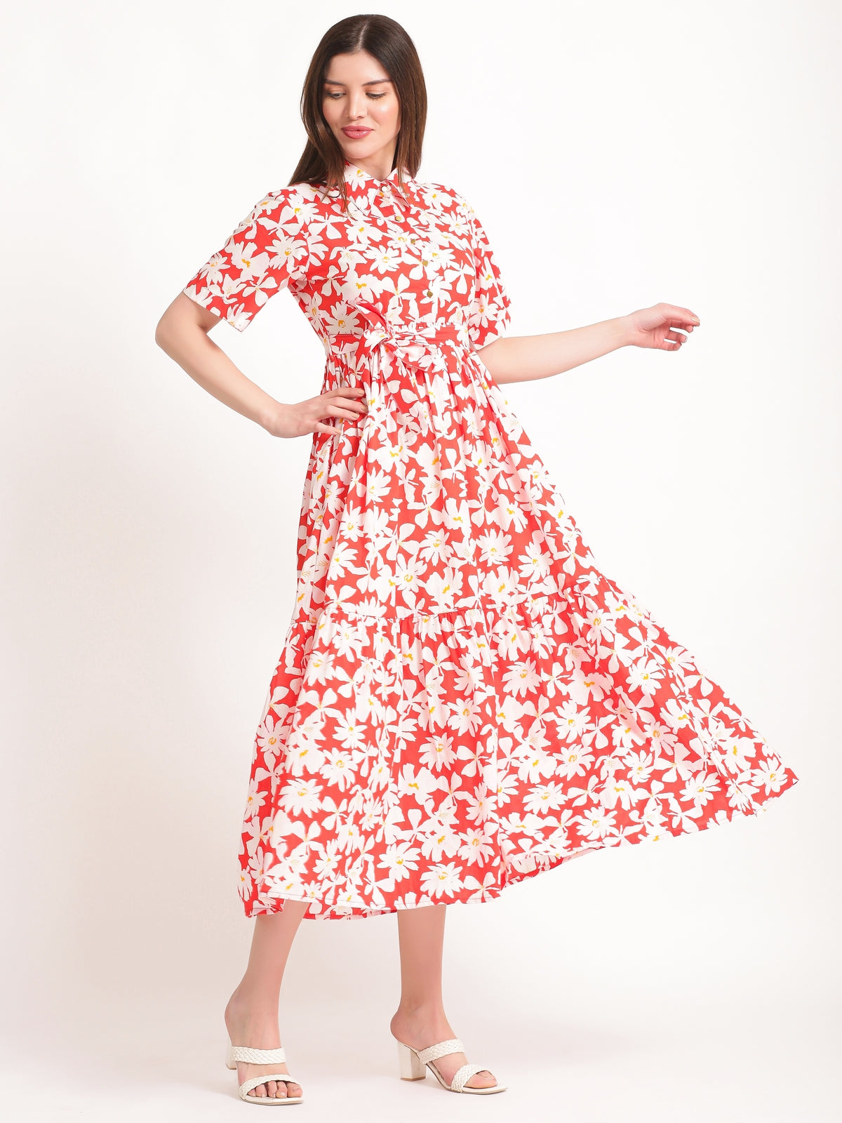 Clover Red Cotton Maxi Dress