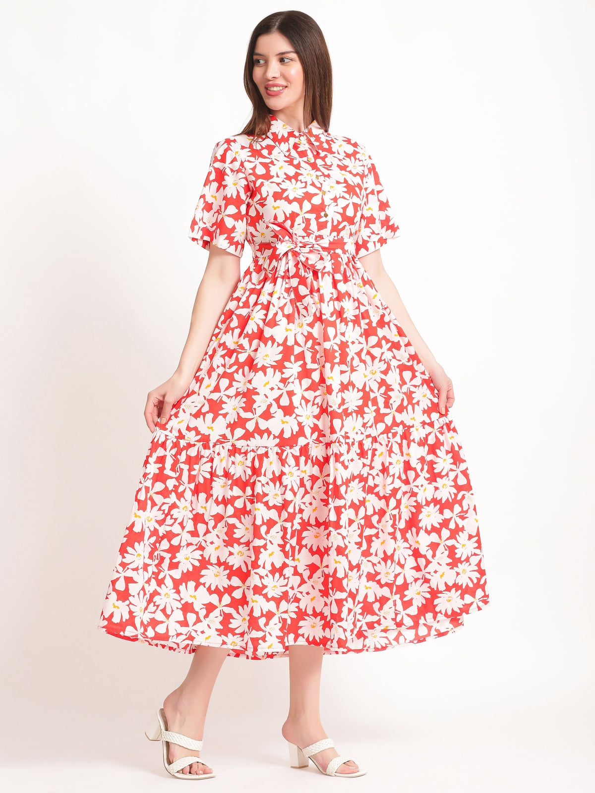 Clover Red Cotton Maxi Dress