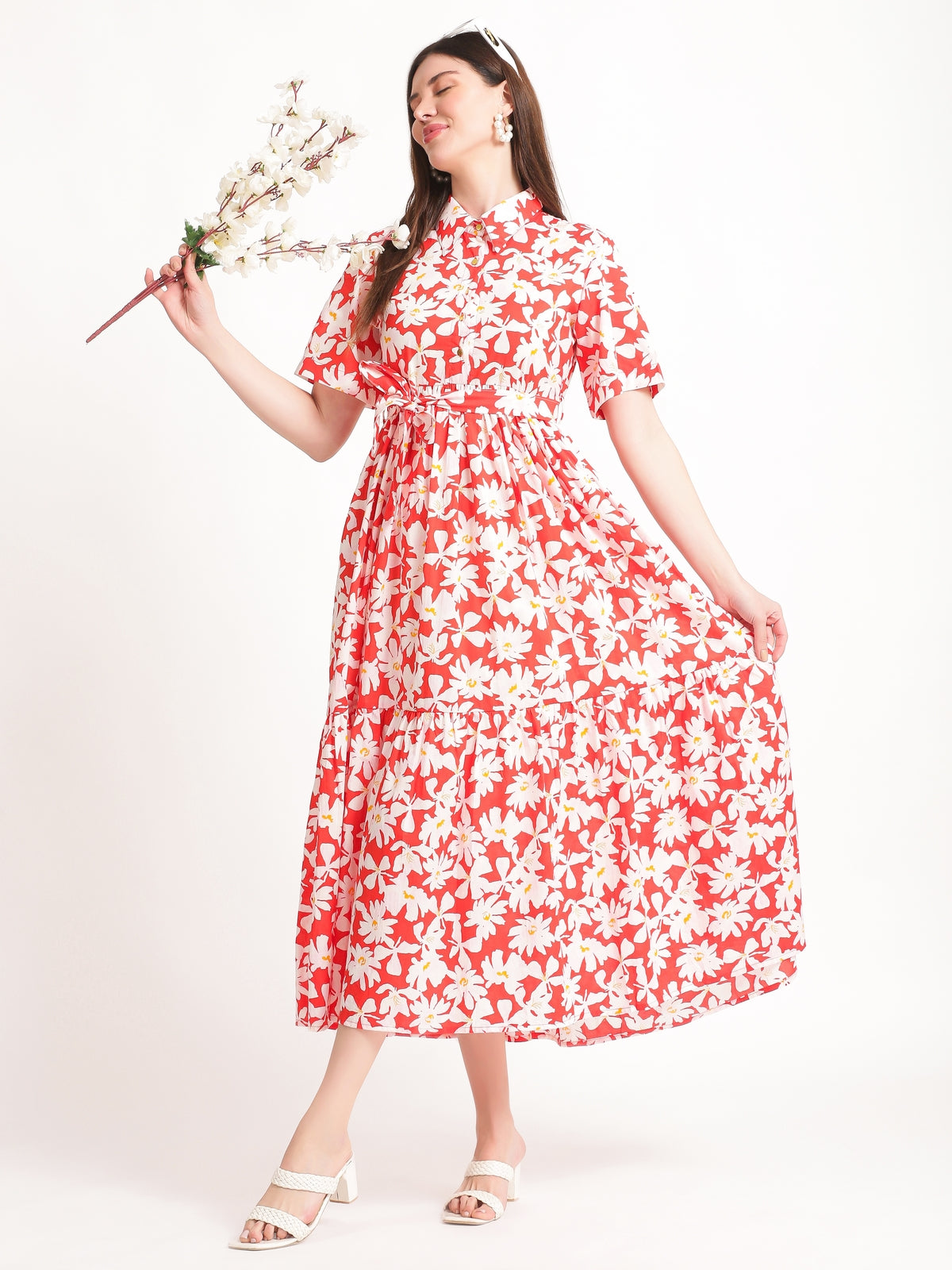 Clover Red Cotton Maxi Dress