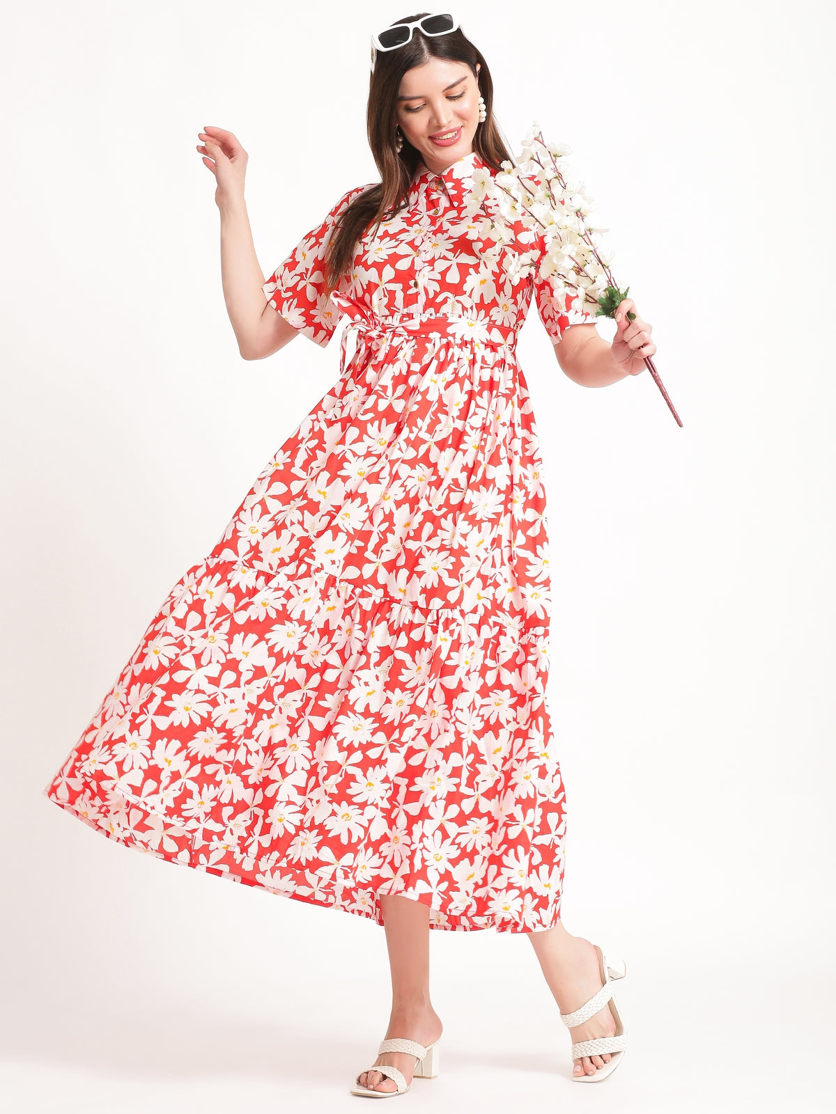 Clover Red Cotton Maxi Dress