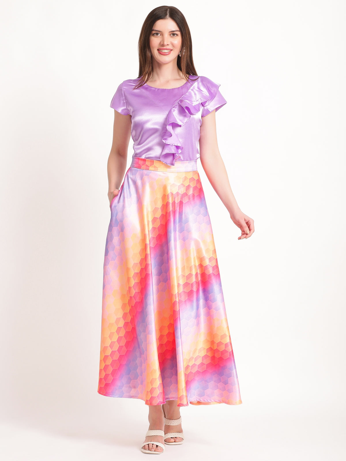 Evelyn Multicolor Satin Co-ord Set