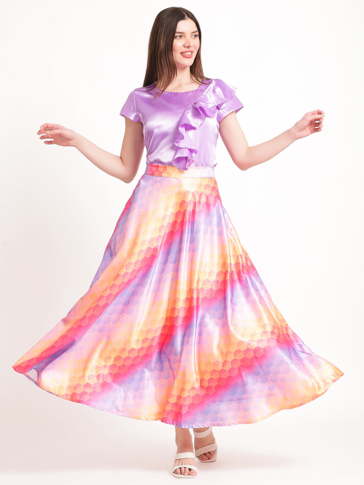 Evelyn Multicolor Satin Co-ord Set