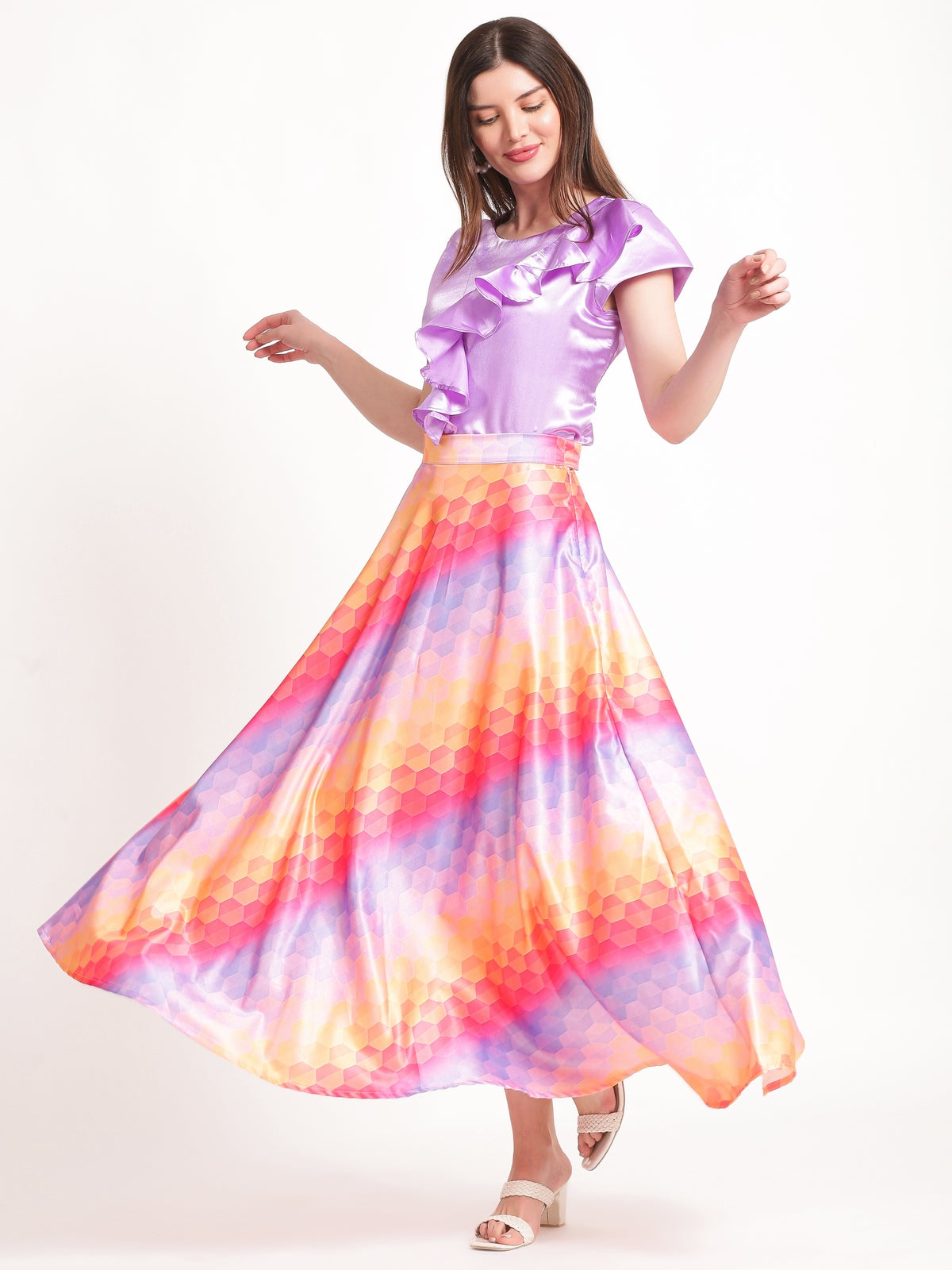Evelyn Multicolor Satin Co-ord Set