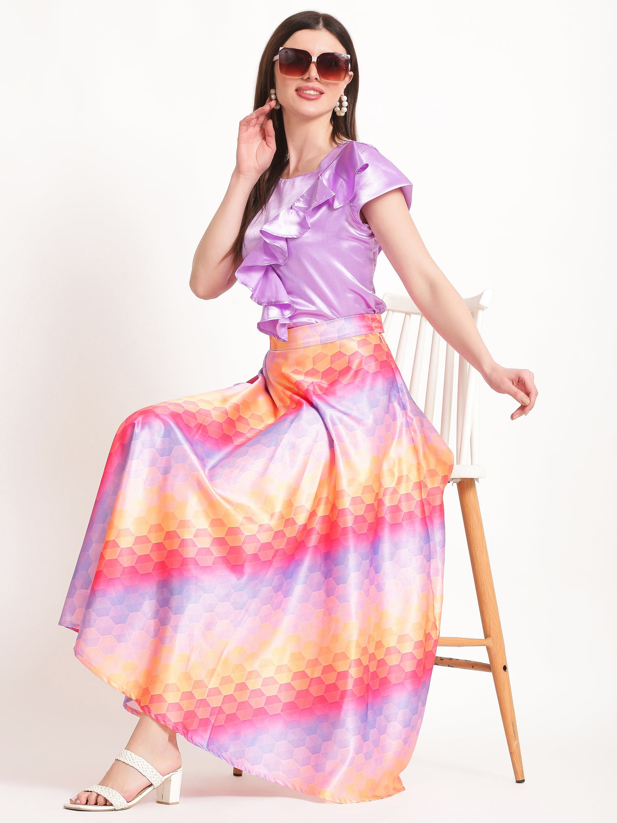Evelyn Multicolor Satin Co-ord Set