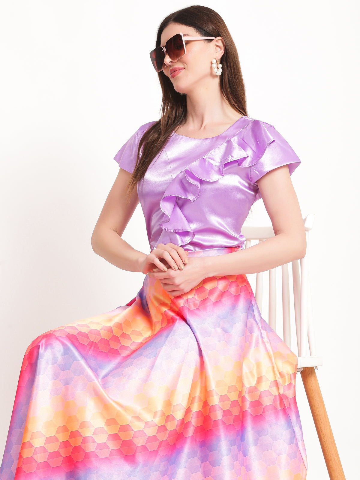 Evelyn Multicolor Satin Co-ord Set