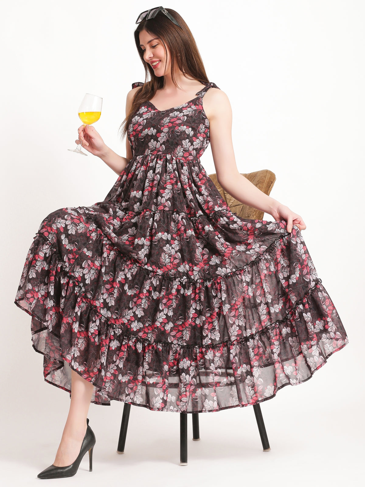 Willow Black Leafy Maxi Sundress