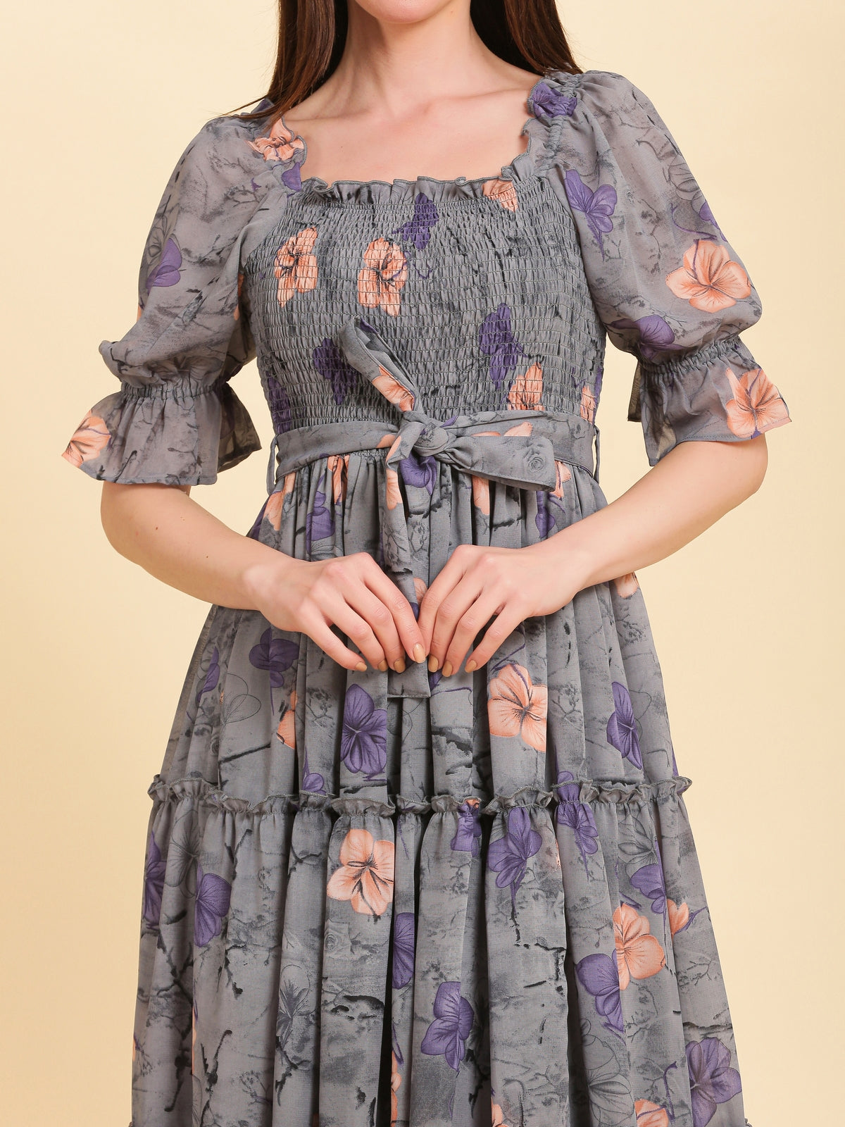 Miley Grey Floral Maxi Dress