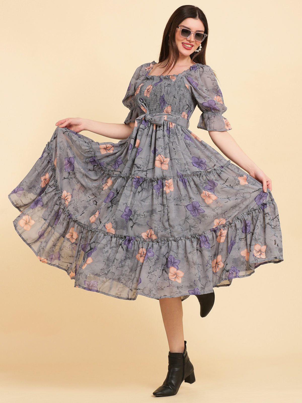 Miley Grey Floral Maxi Dress