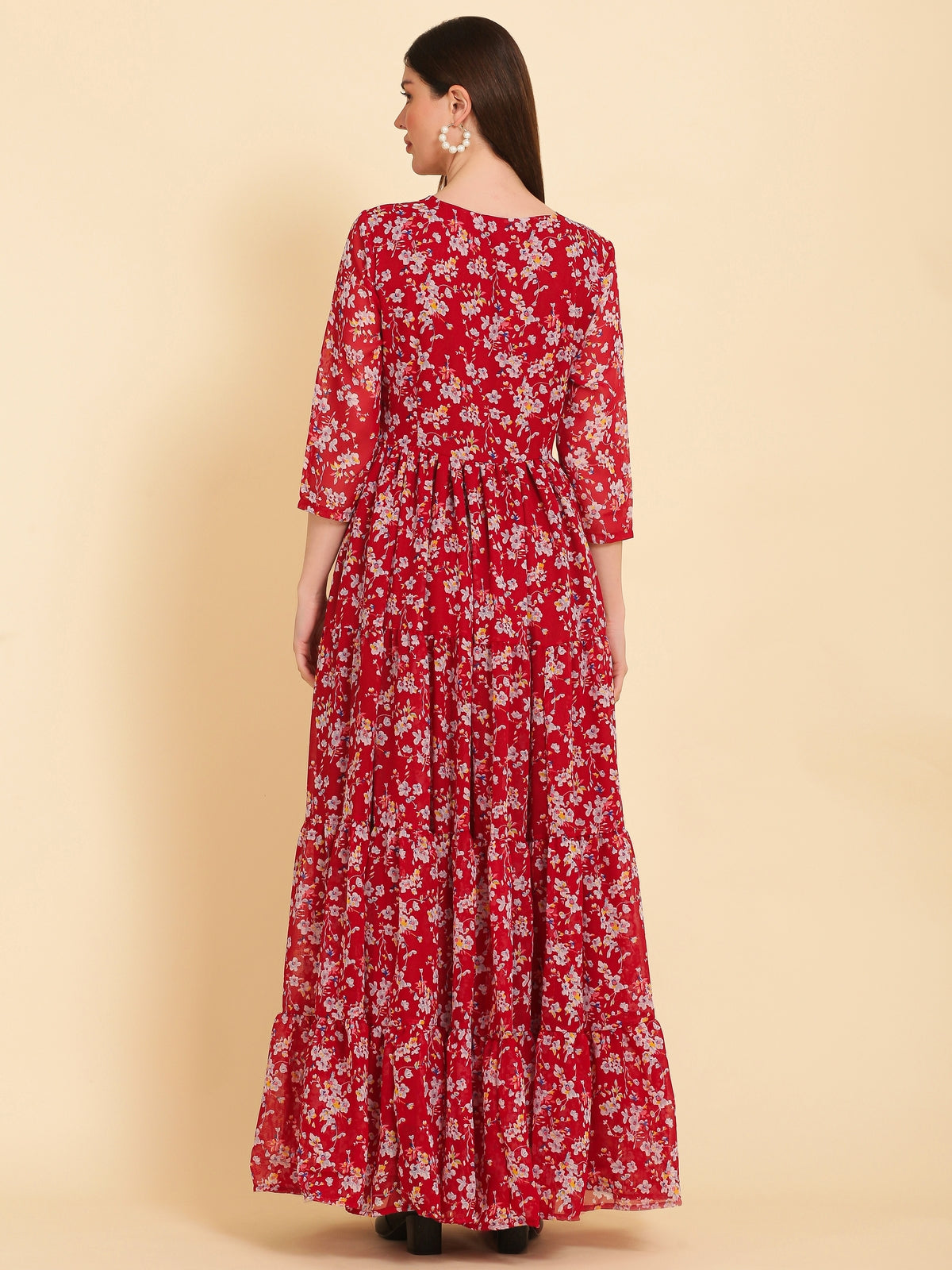 Brianna Red Flared Maxi Dress