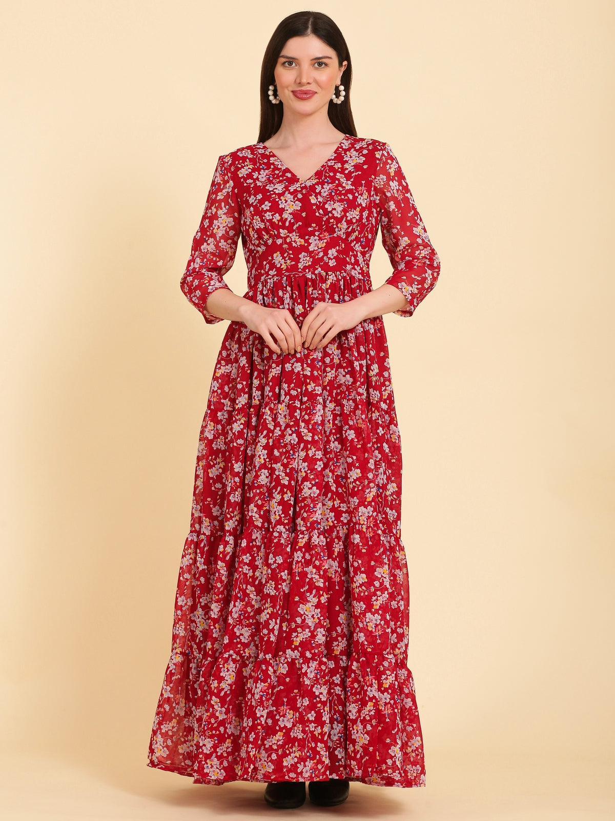 Brianna Red Flared Maxi Dress