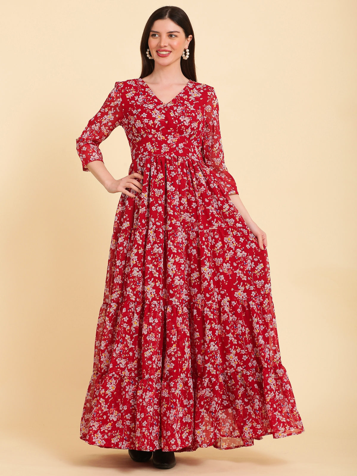 Brianna Red Flared Maxi Dress