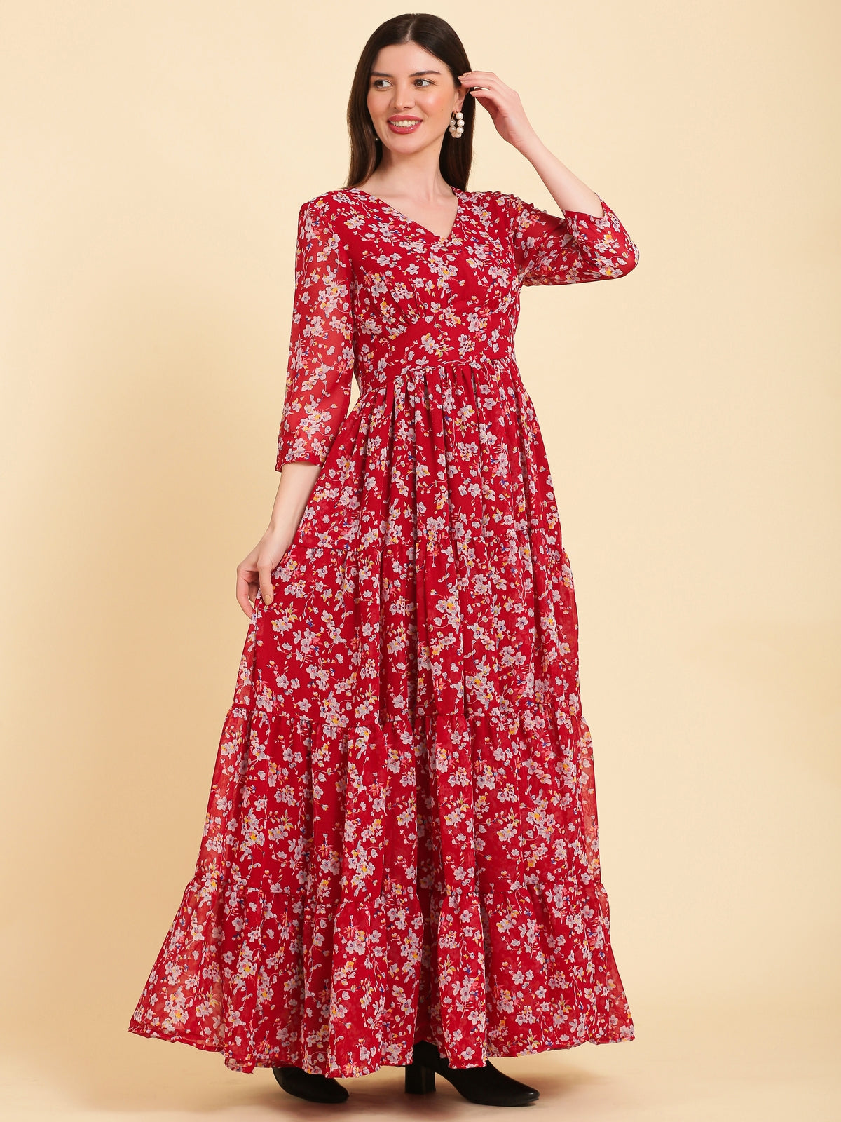 Brianna Red Flared Maxi Dress