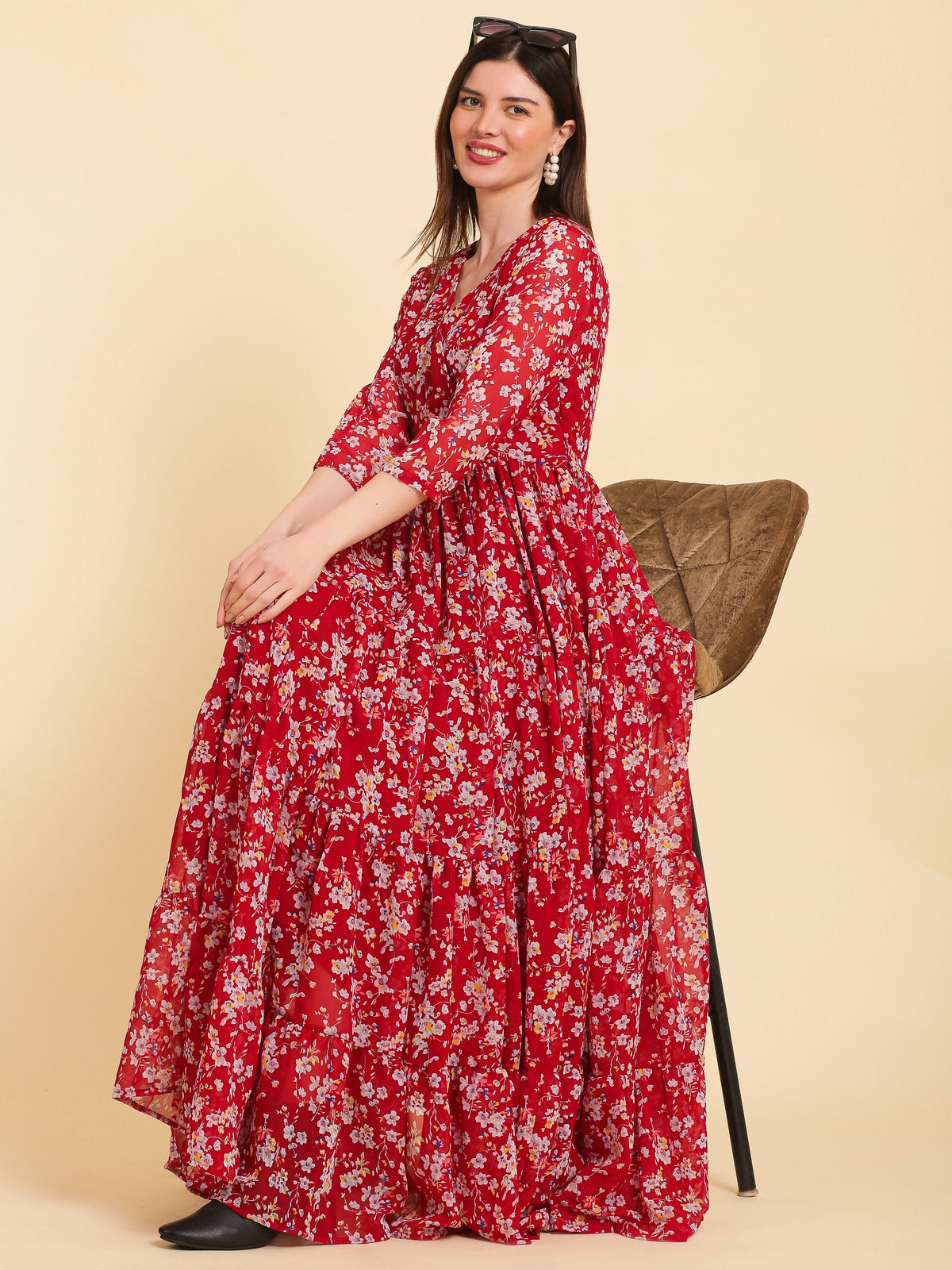 Brianna Red Flared Maxi Dress