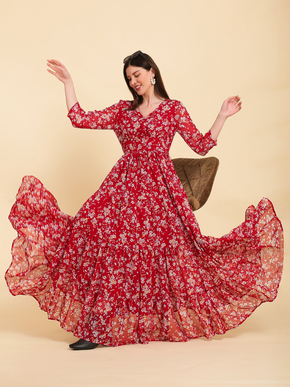 Brianna Red Flared Maxi Dress