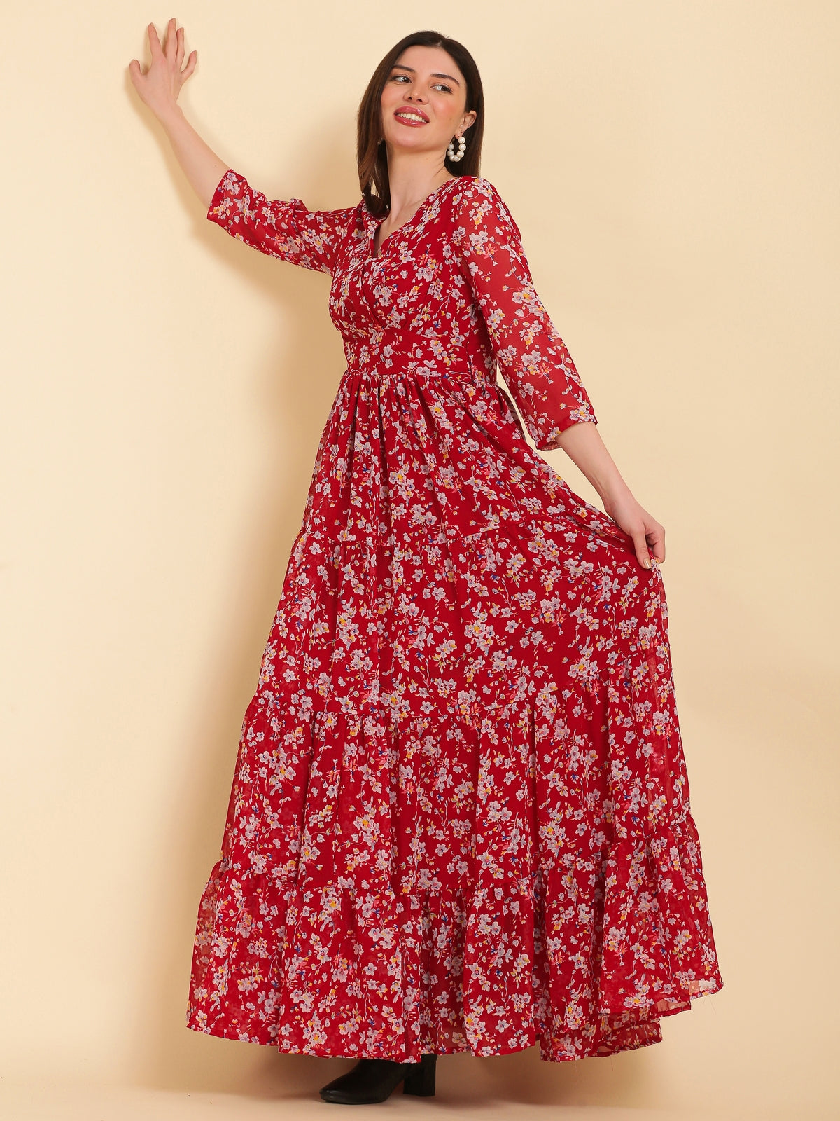 Brianna Red Flared Maxi Dress