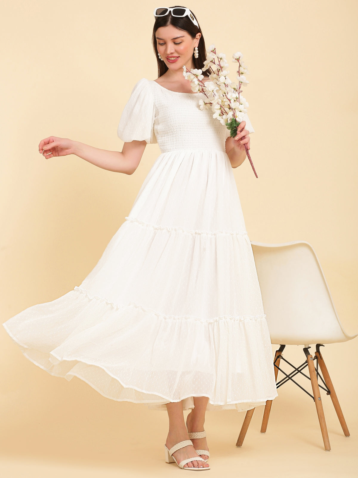 Quinn White Flared Maxi Dress