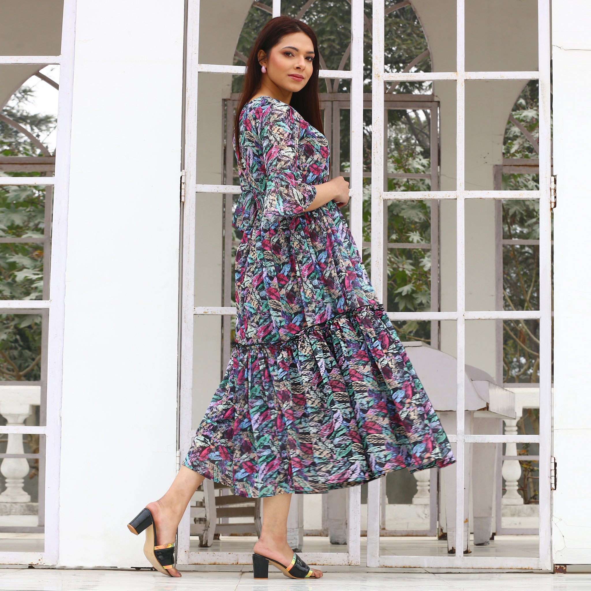 Marya Multicolor Leafy Maxi Dress