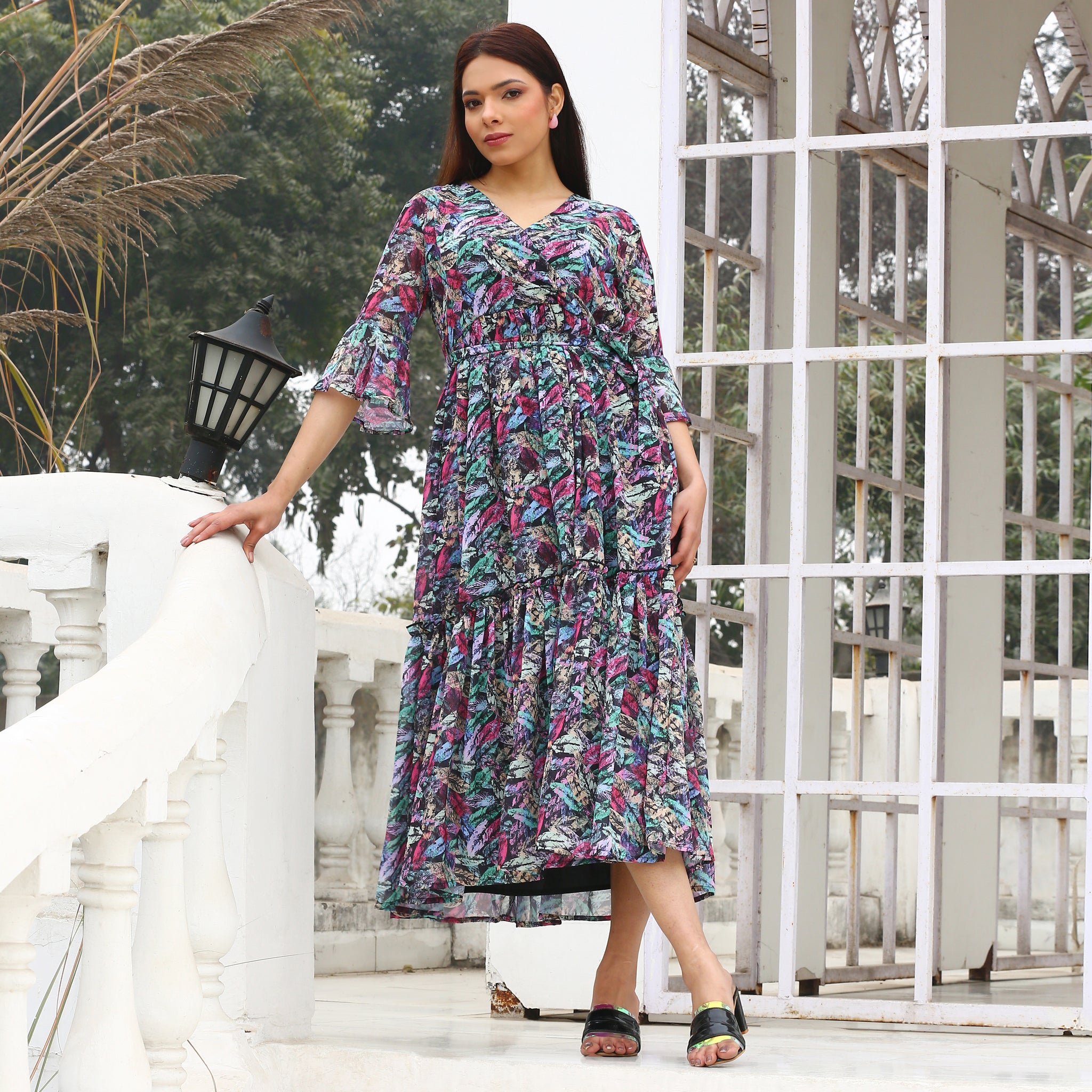 Marya Multicolor Leafy Maxi Dress