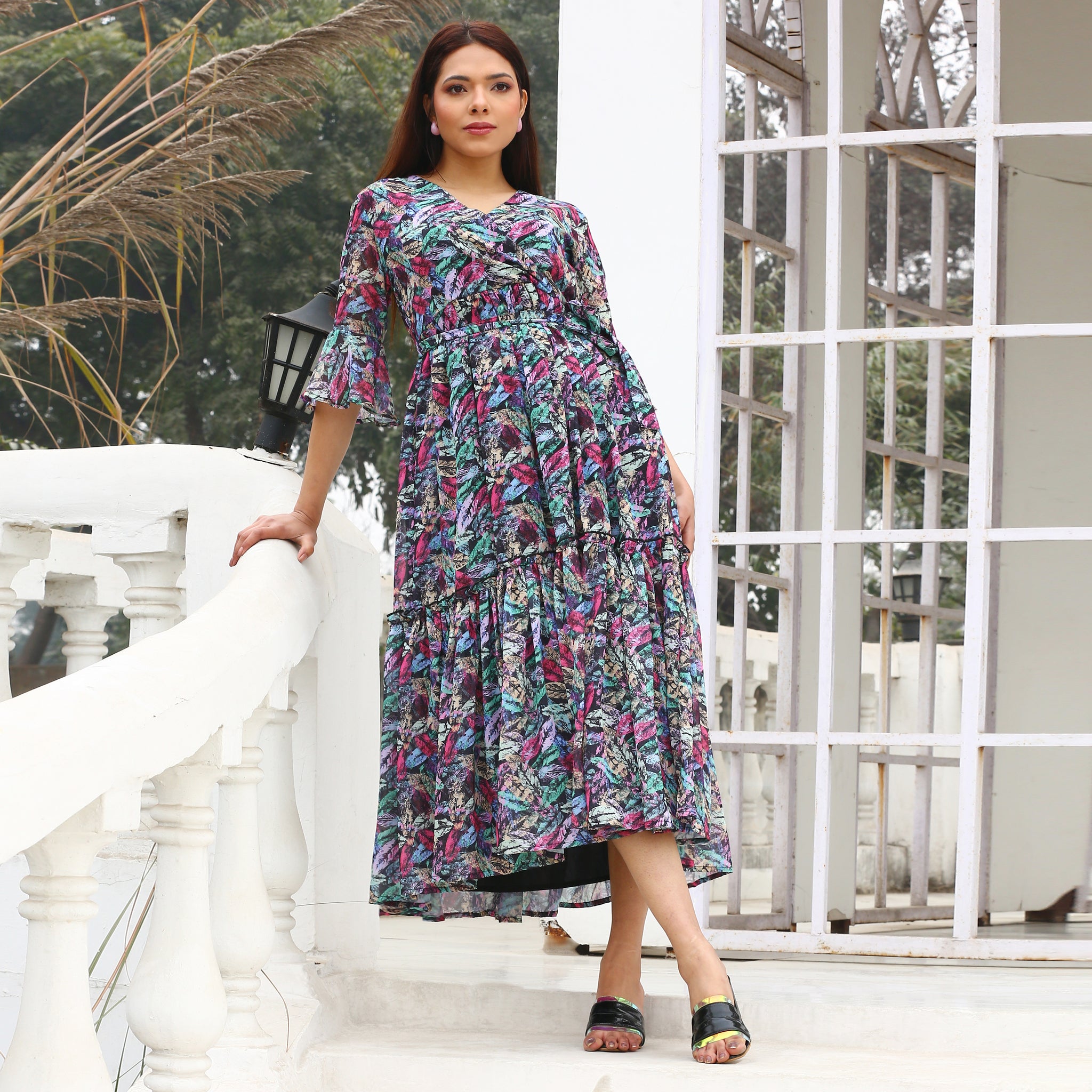 Marya Multicolor Leafy Maxi Dress