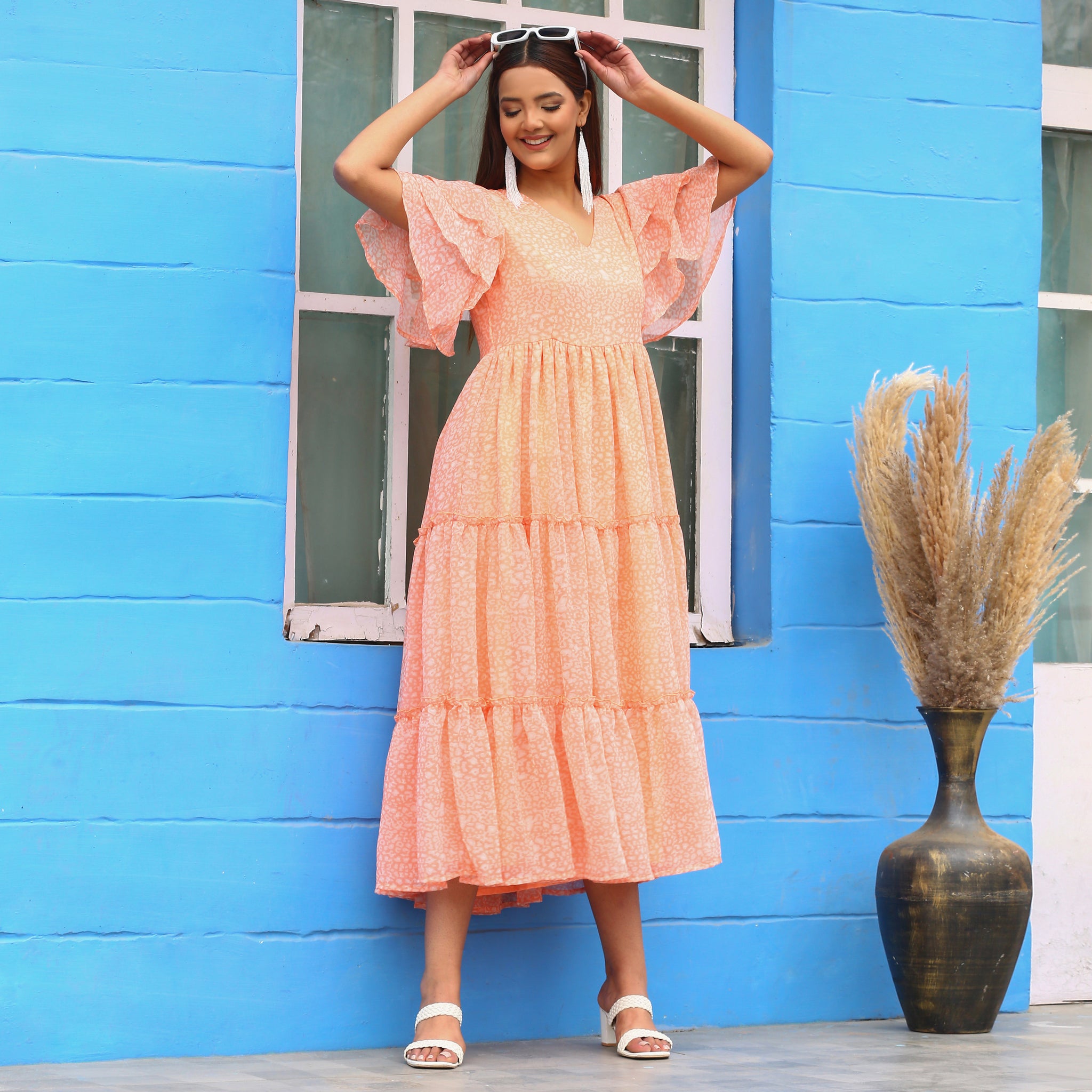 Kiona Peach Floral Maxi Dress