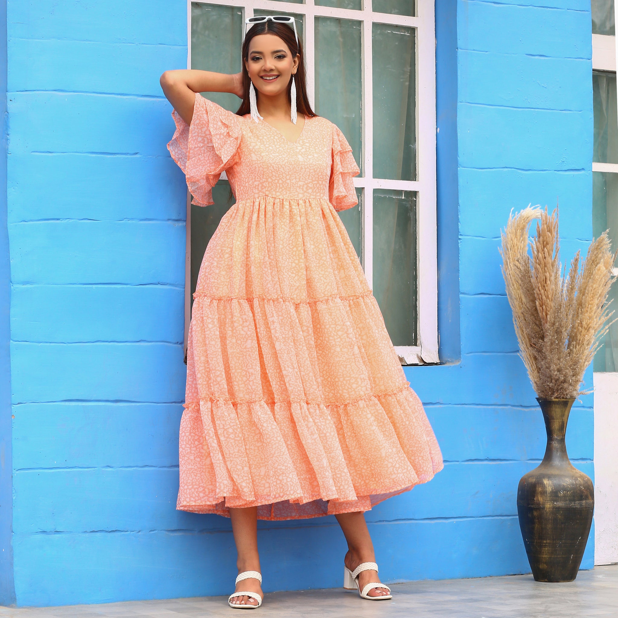 Kiona Peach Floral Maxi Dress