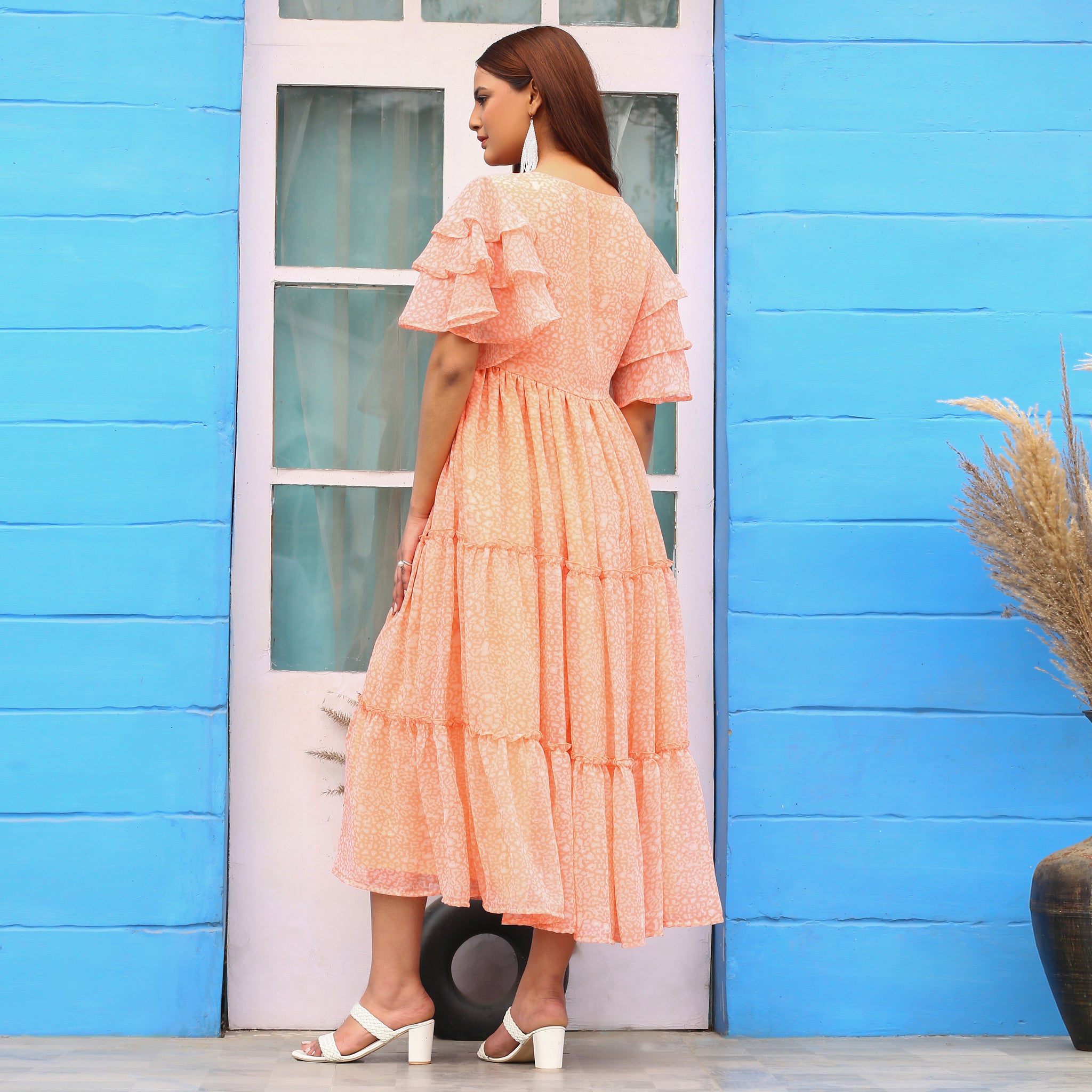 Kiona Peach Floral Maxi Dress