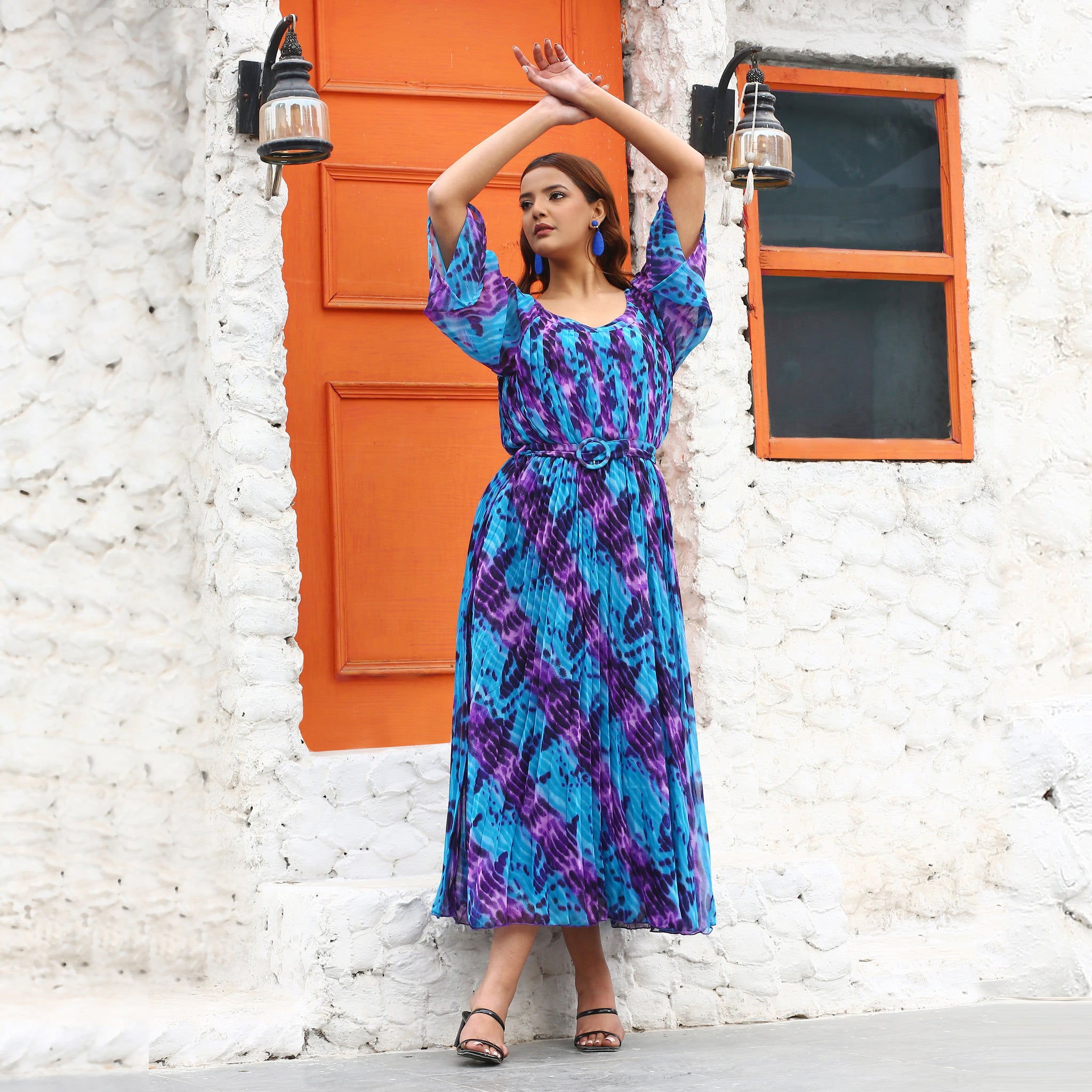 Kristina Pleated Tie Dye Maxi Dress