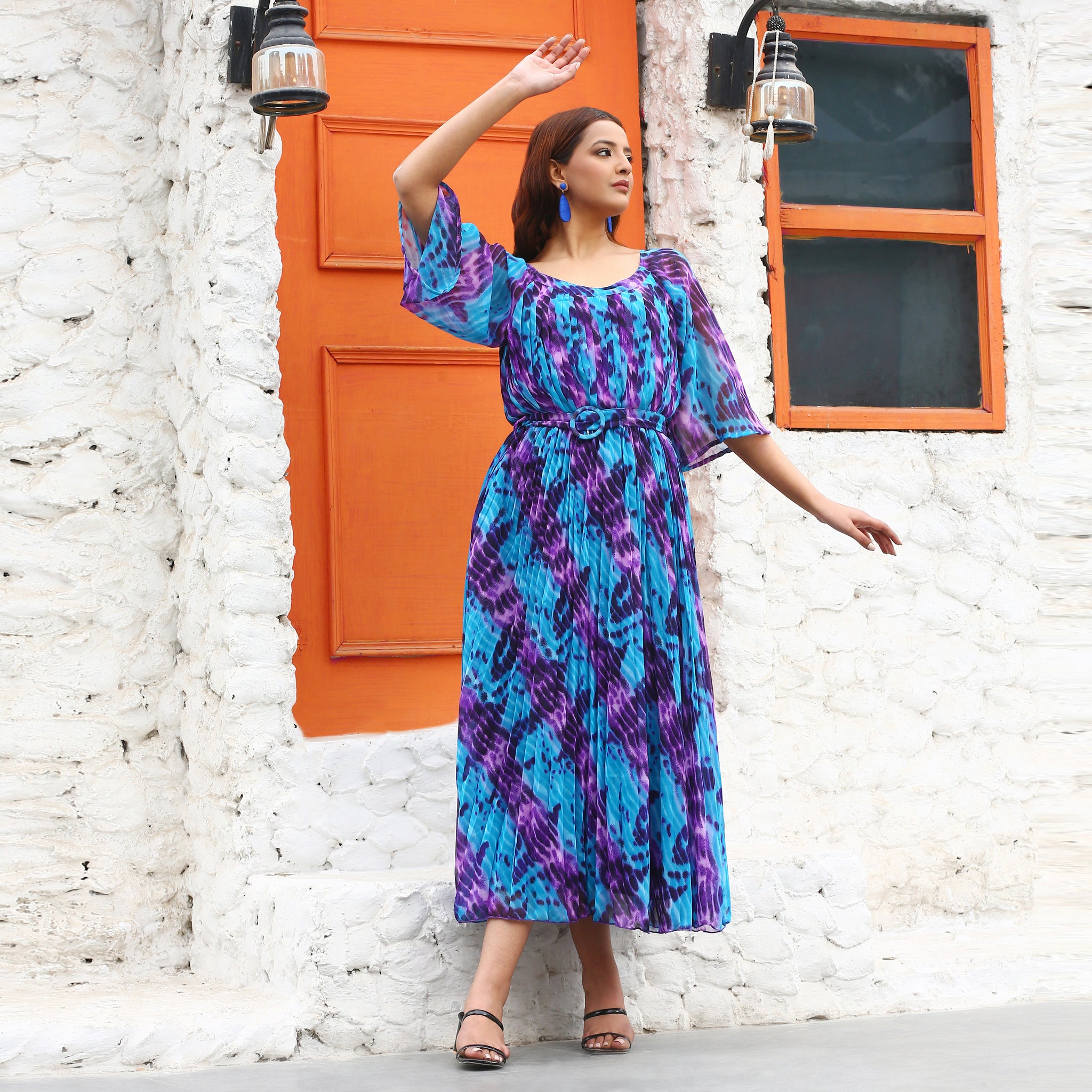 Kristina Pleated Tie Dye Maxi Dress