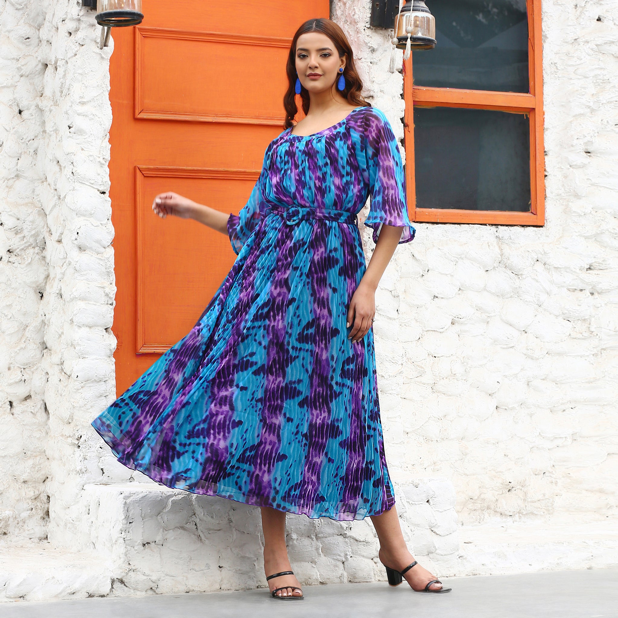 Kristina Pleated Tie Dye Maxi Dress