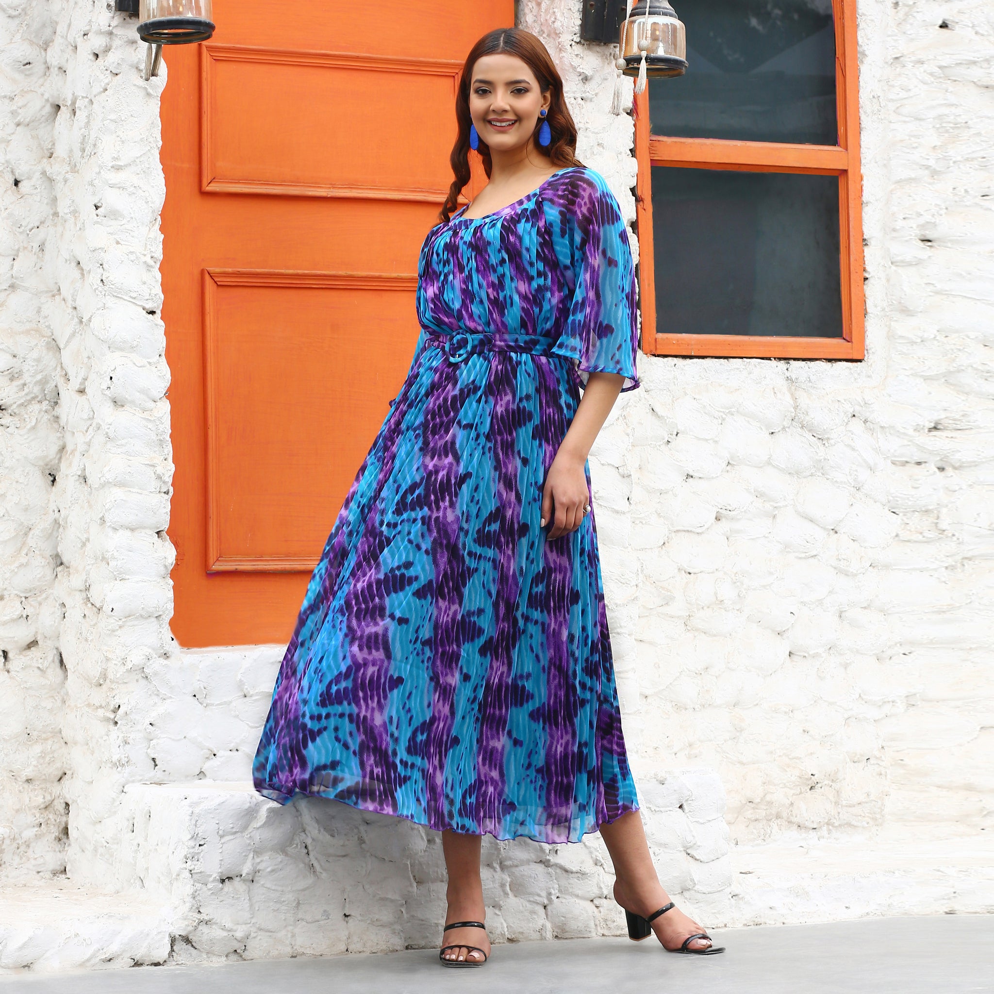 Kristina Pleated Tie Dye Maxi Dress