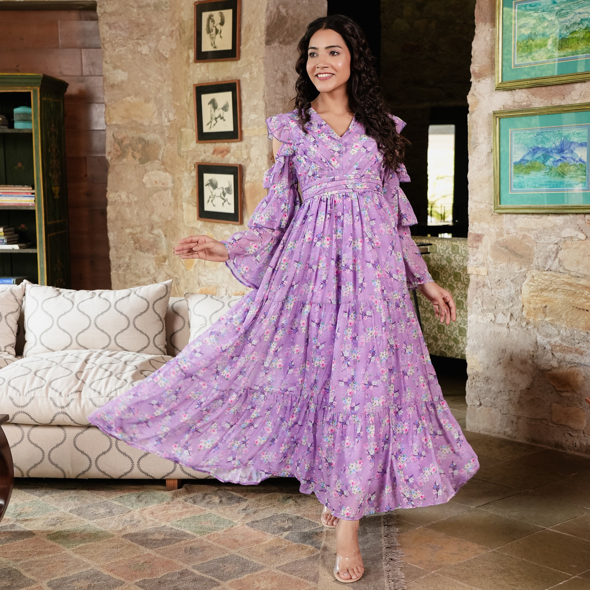 Elisa Lavender Floral Maxi Dress