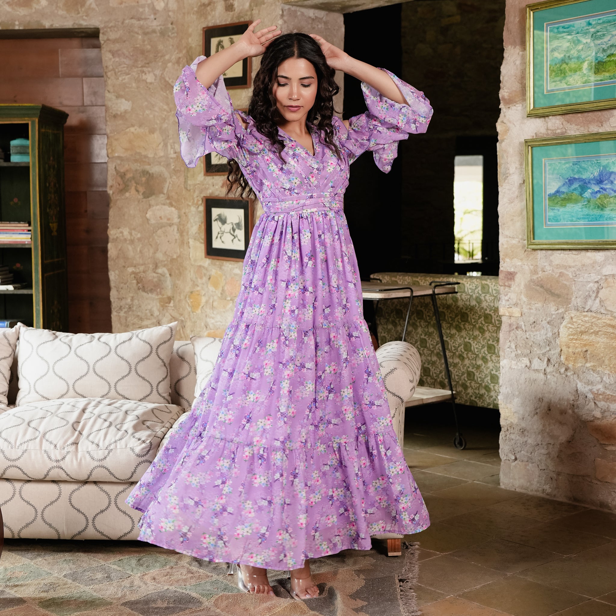 Elisa Lavender Floral Maxi Dress