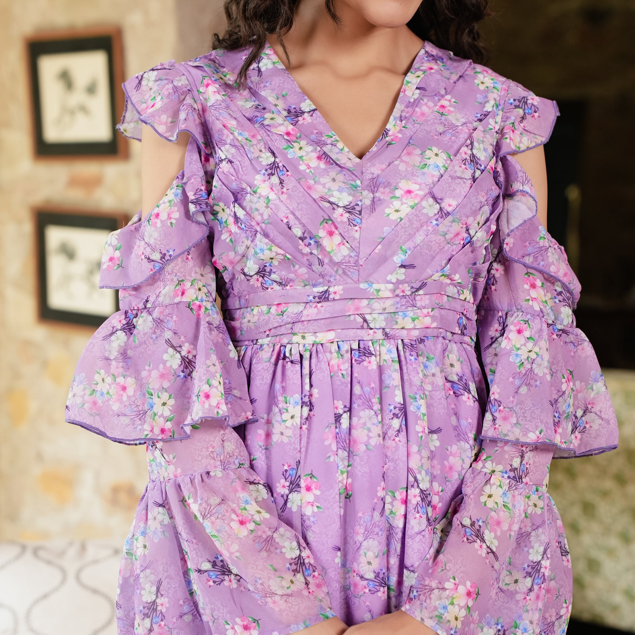 Elisa Lavender Floral Maxi Dress