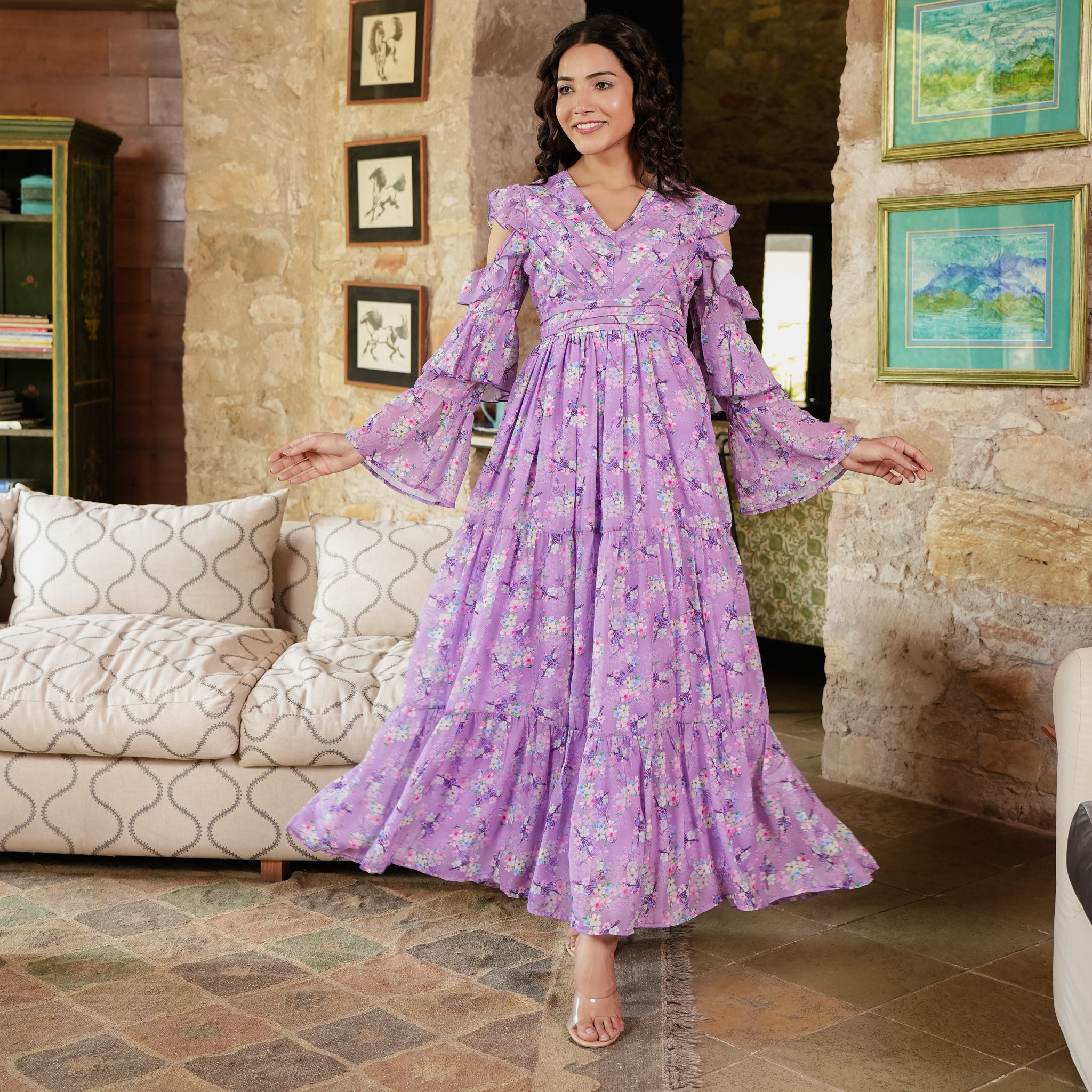 Elisa Lavender Floral Maxi Dress