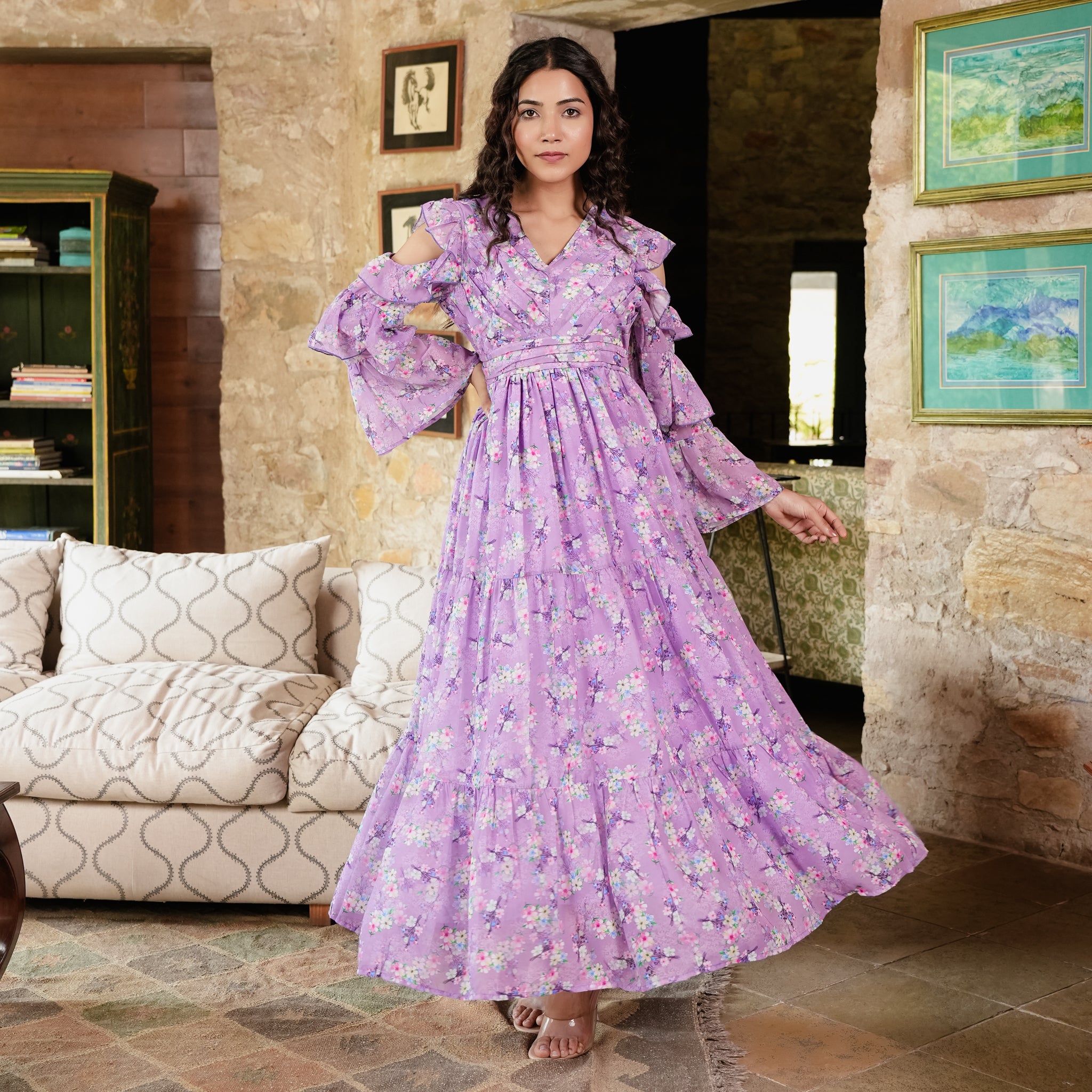 Elisa Lavender Floral Maxi Dress