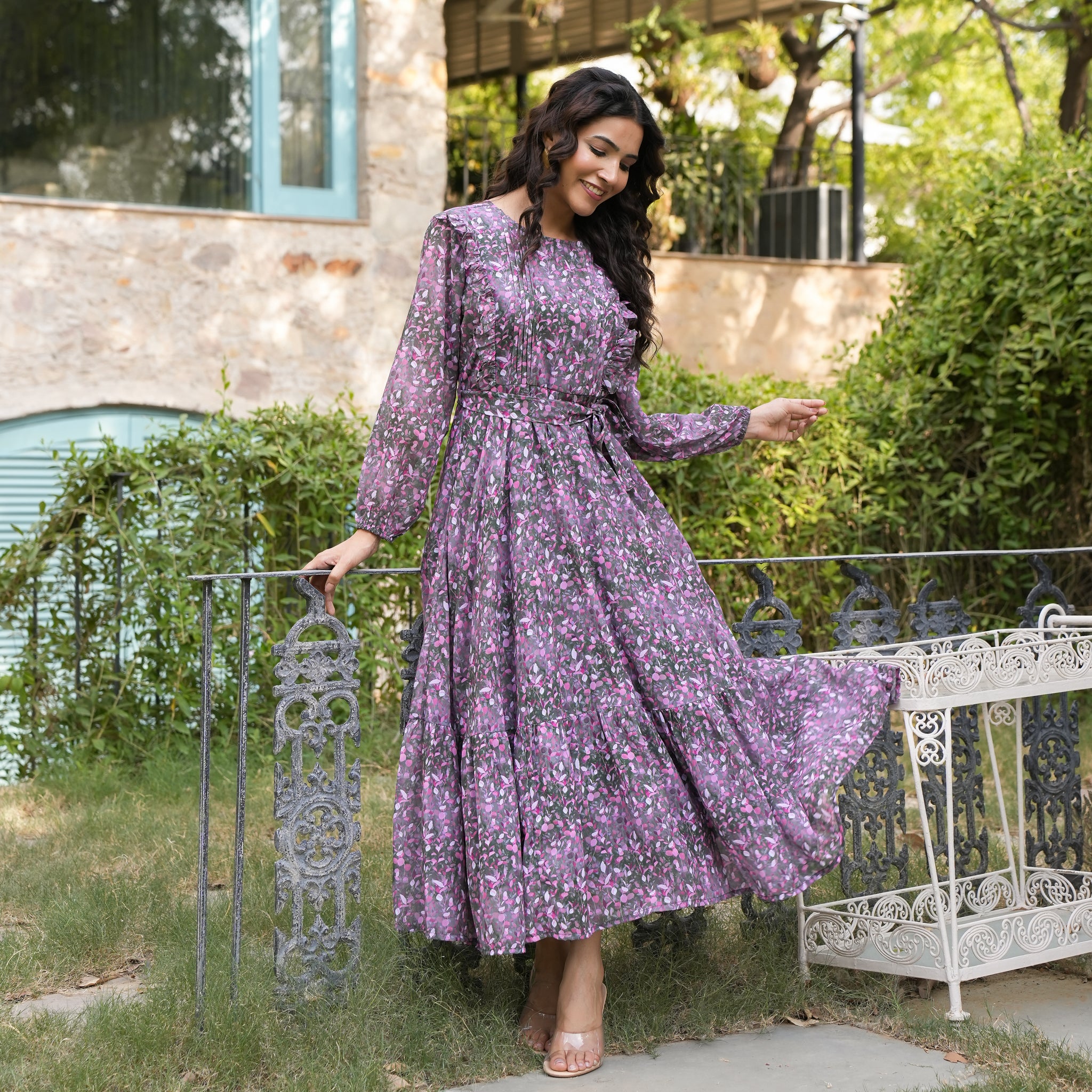 Perez Multicolor Leafy Maxi Dress