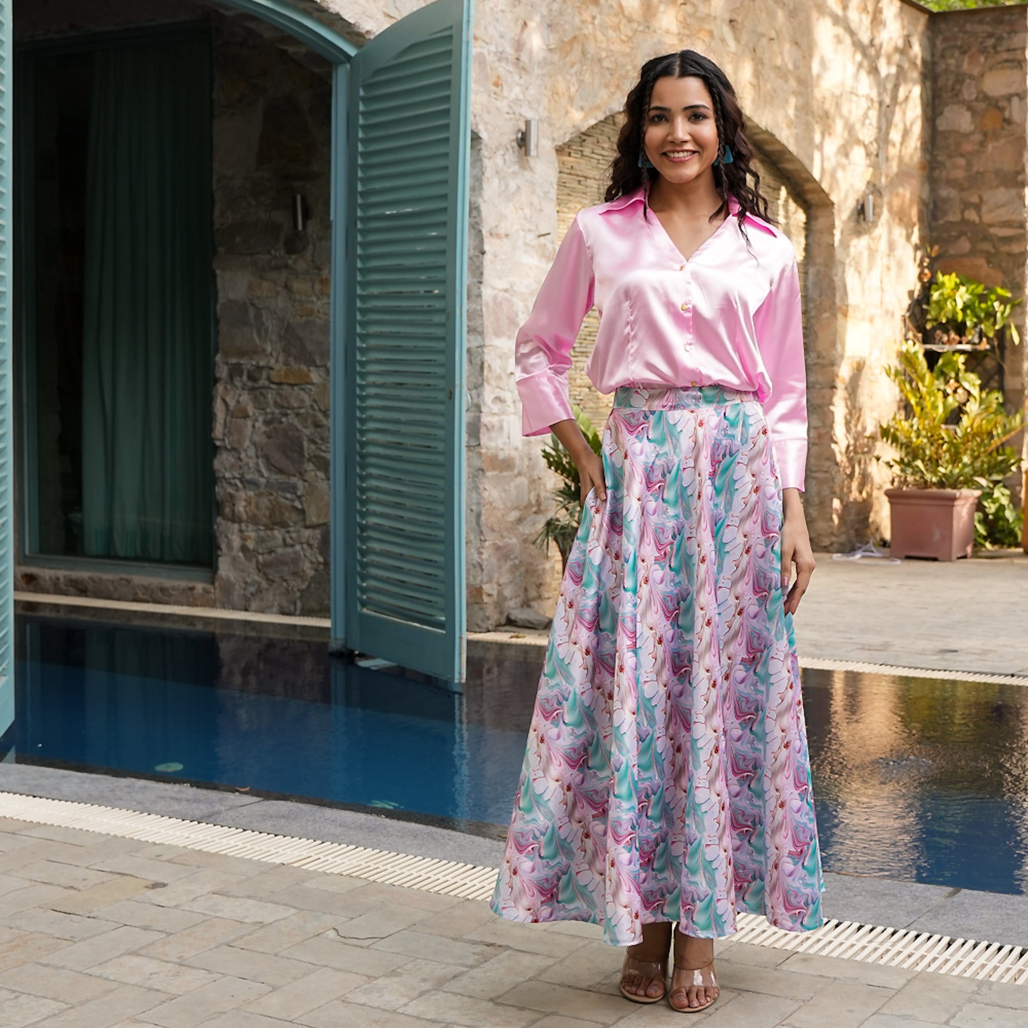 Alvina Satin Multicolor Co-Ord Set