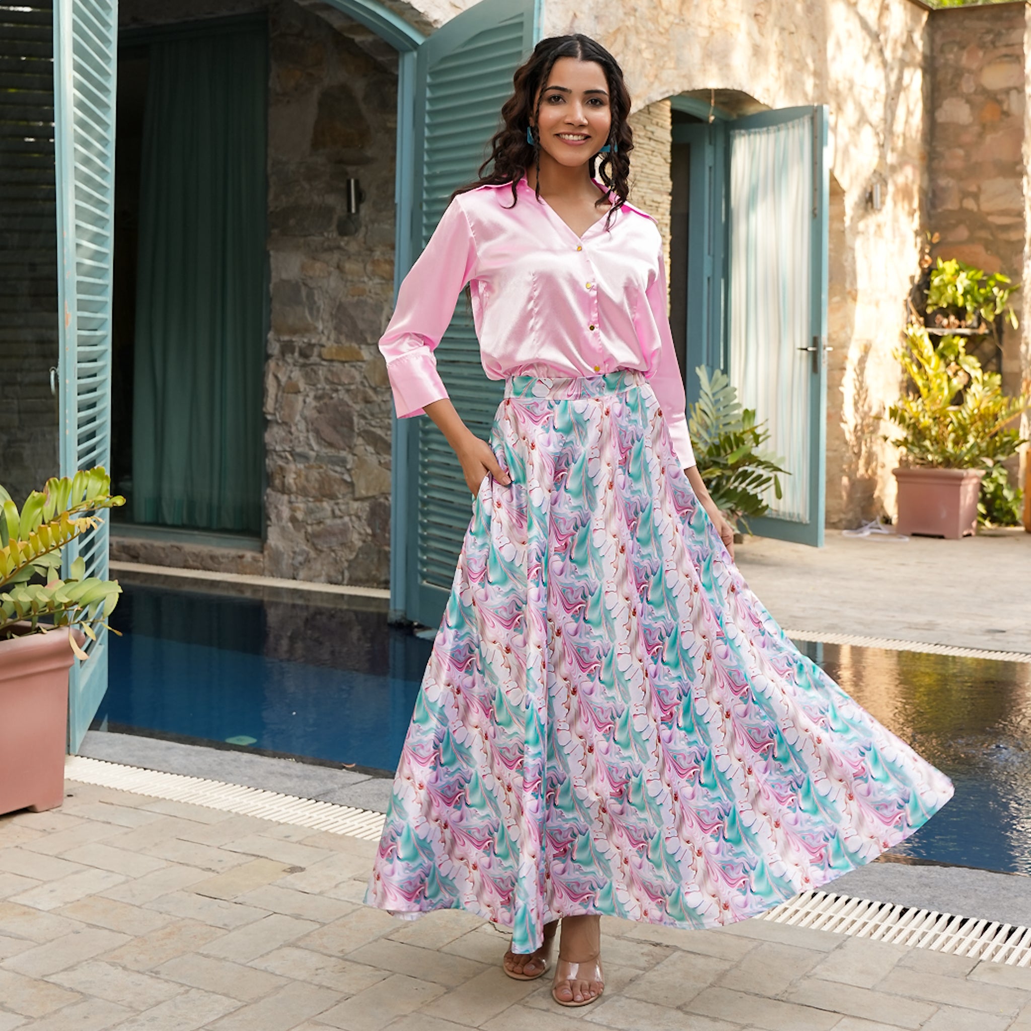 Alvina Satin Multicolor Co-Ord Set