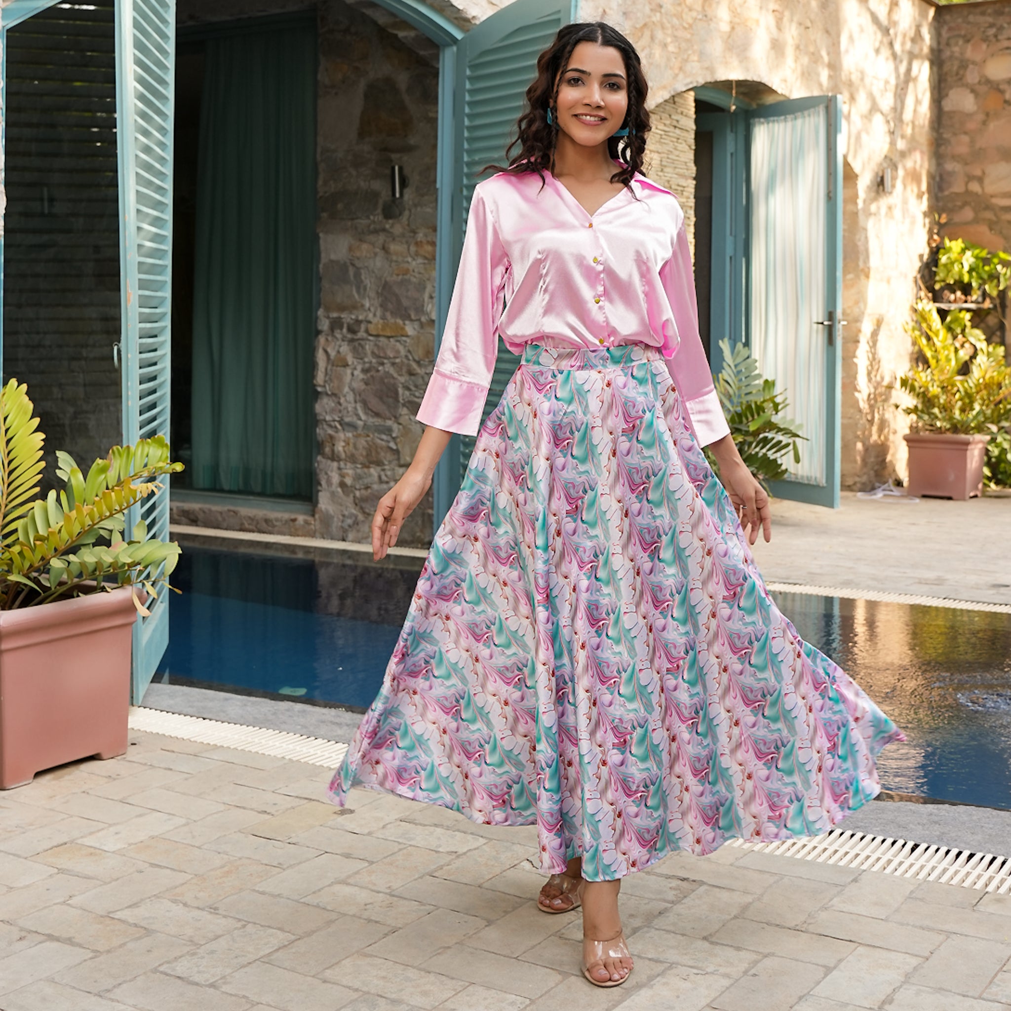 Alvina Satin Multicolor Co-Ord Set