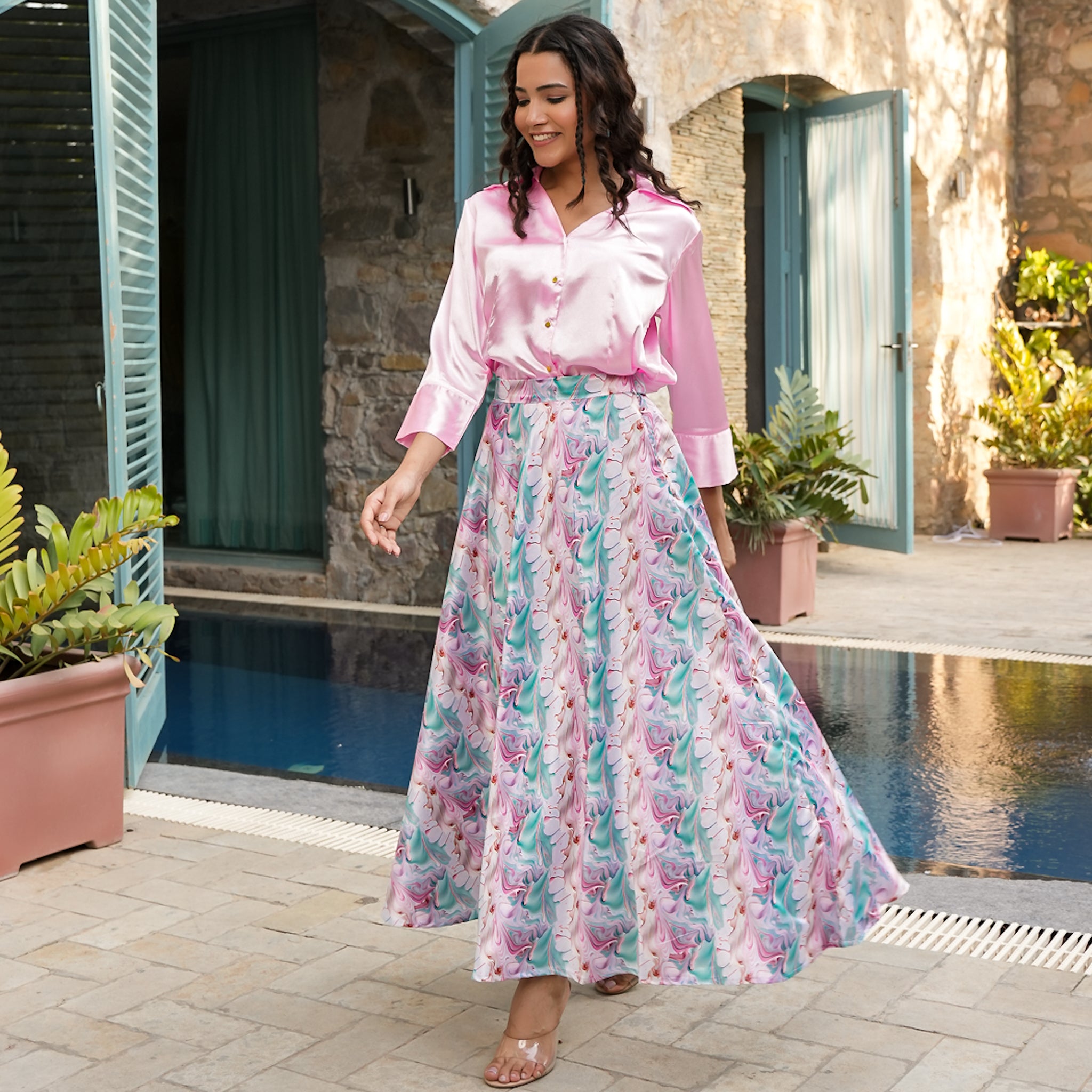 Alvina Satin Multicolor Co-Ord Set