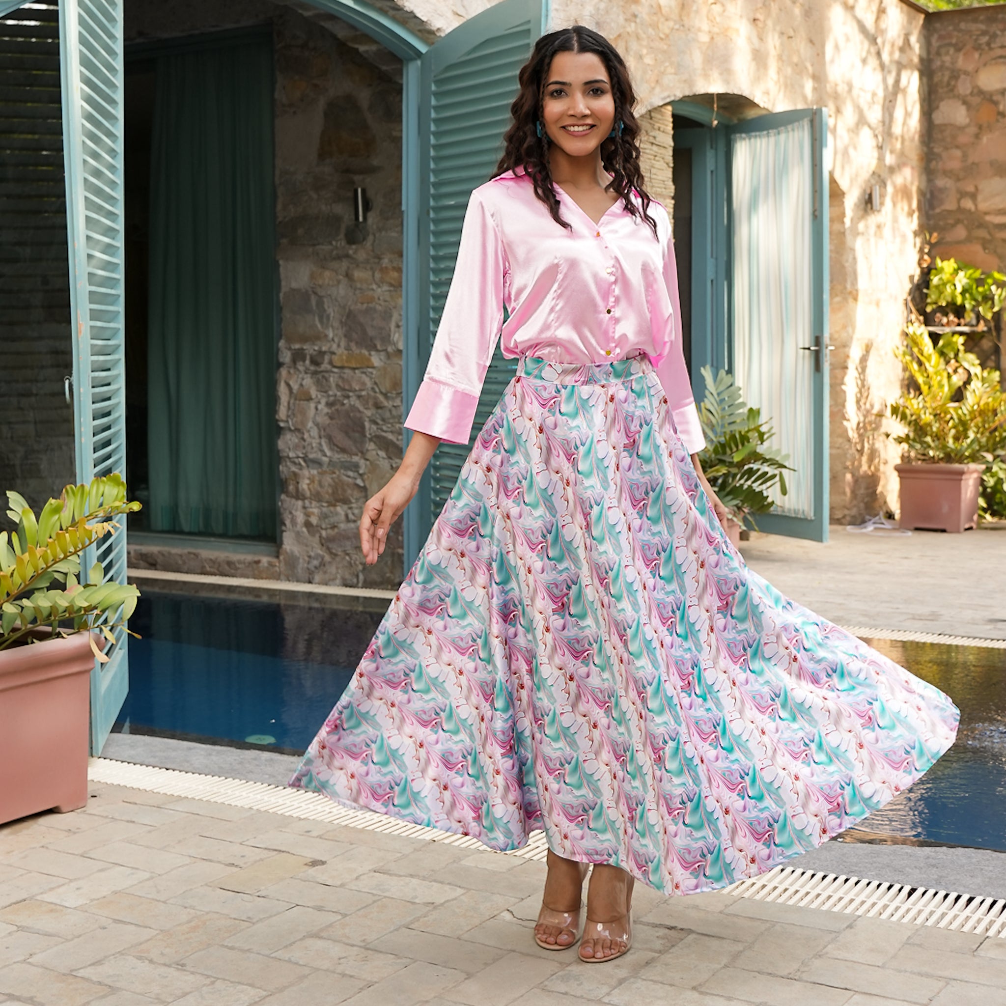 Alvina Satin Multicolor Co-Ord Set