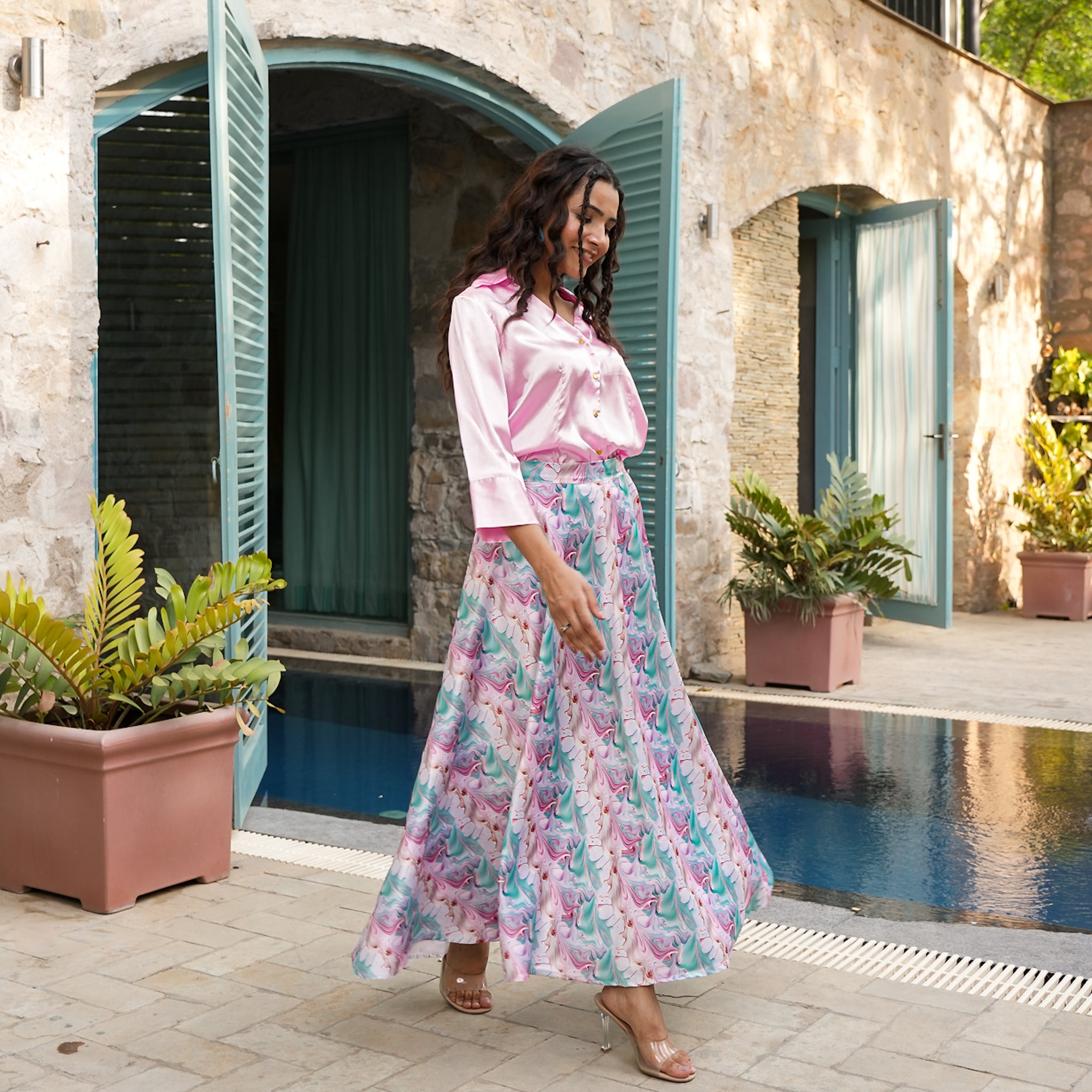 Alvina Satin Multicolor Co-Ord Set