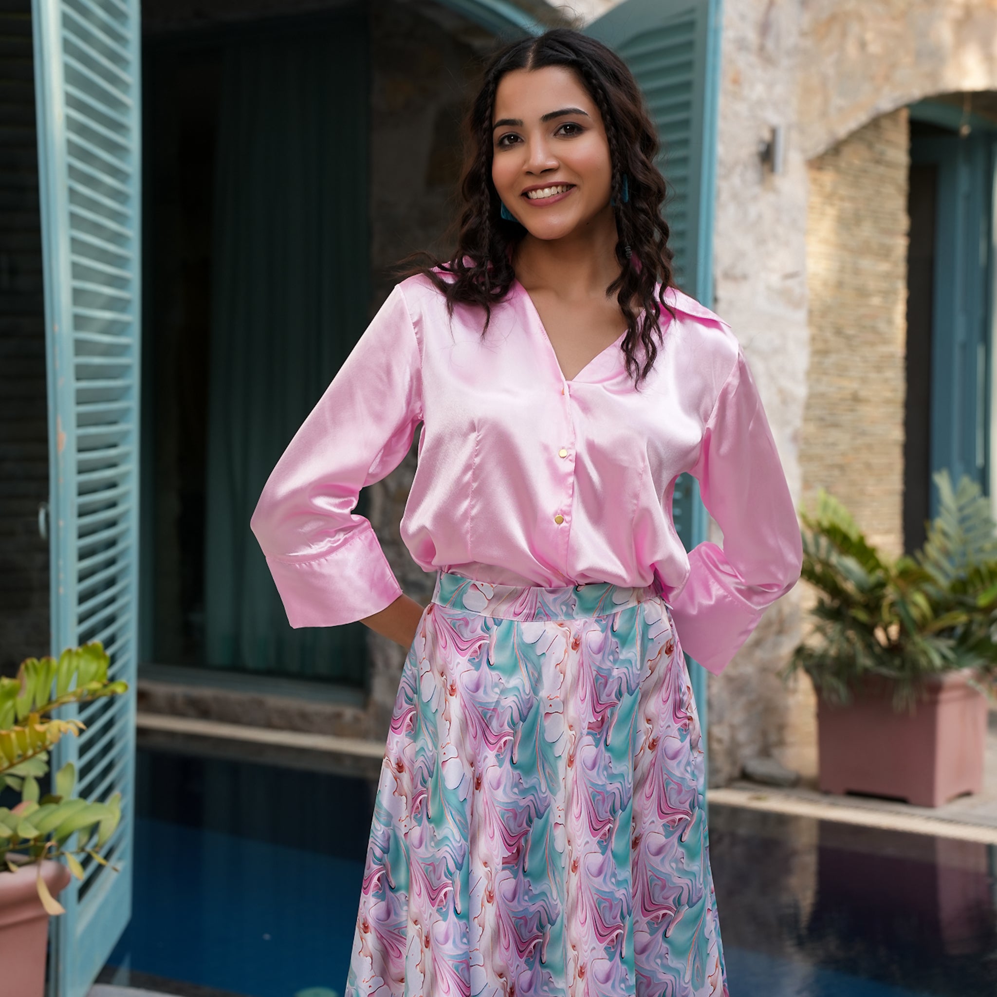 Alvina Satin Multicolor Co-Ord Set