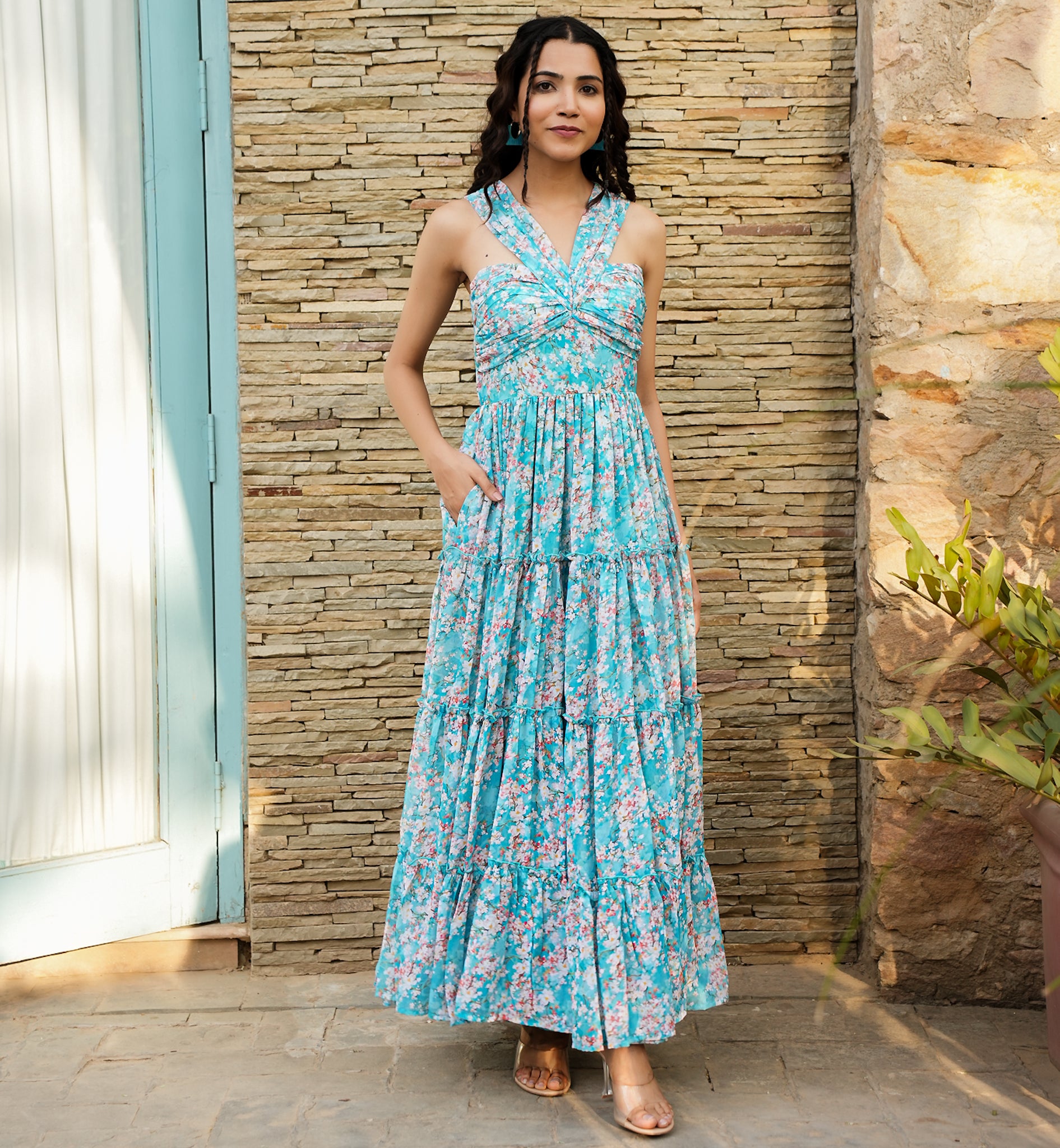 Samara Blue Floral Maxi Dress