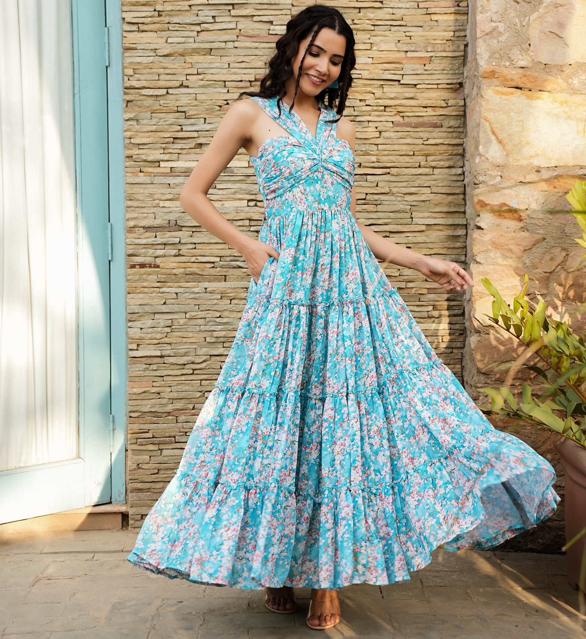 Samara Blue Floral Maxi Dress